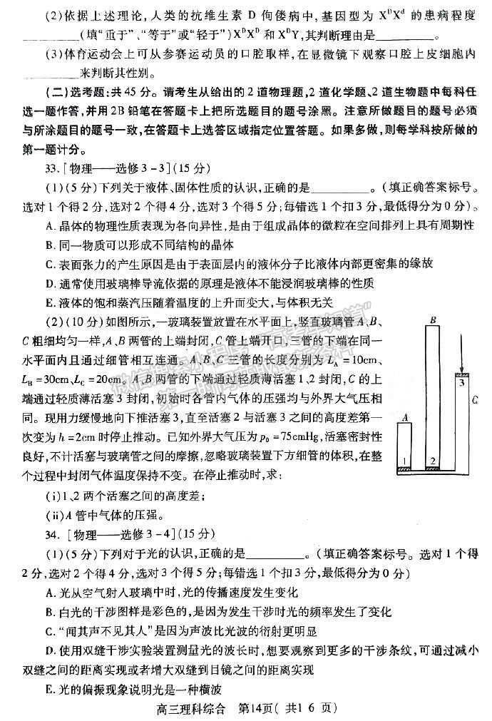 河南省平許濟洛2022-2023高三第二次質量檢測理綜試題及答案