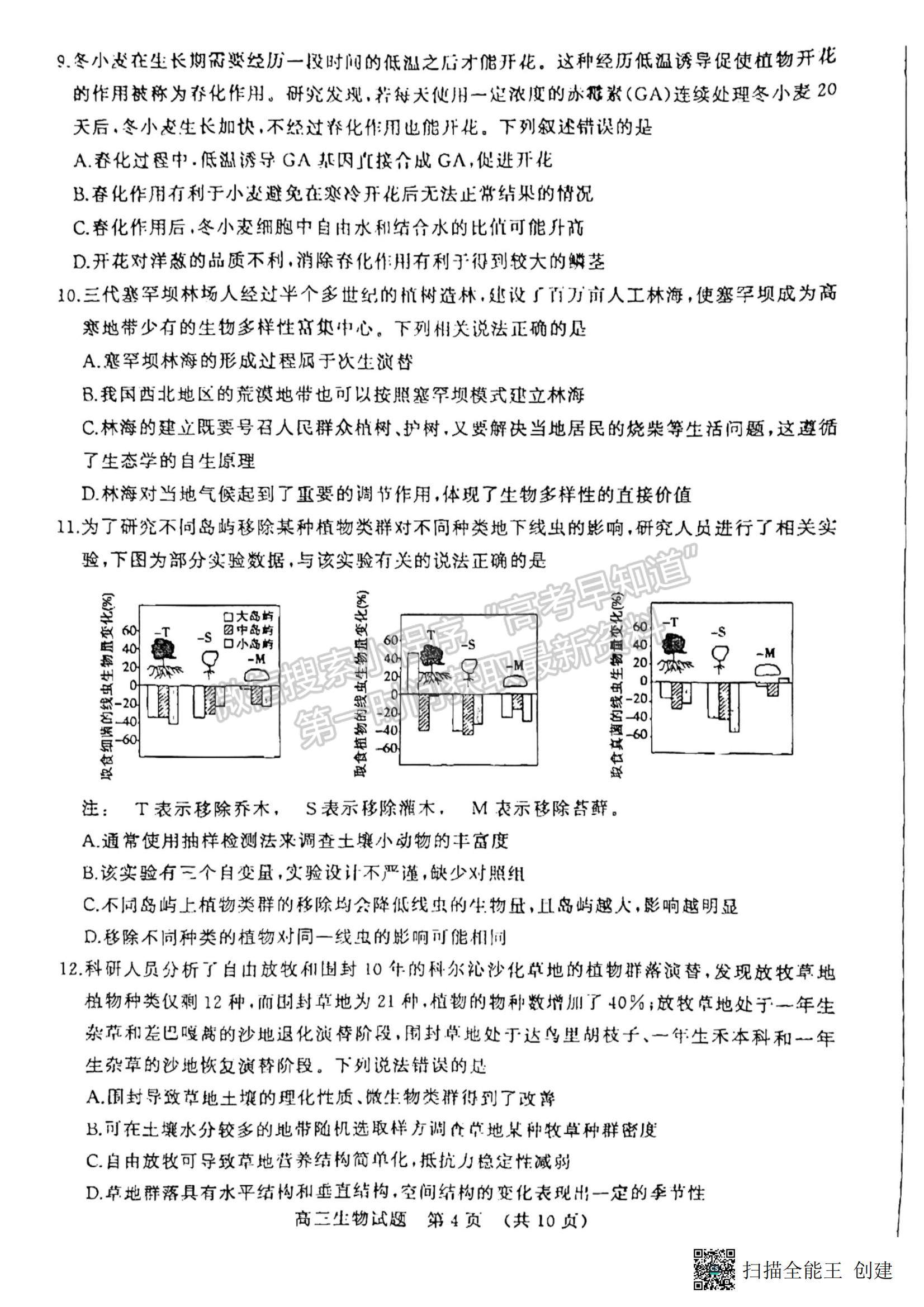 2023年山東濟南高三2月學情檢測-生物試題及答案