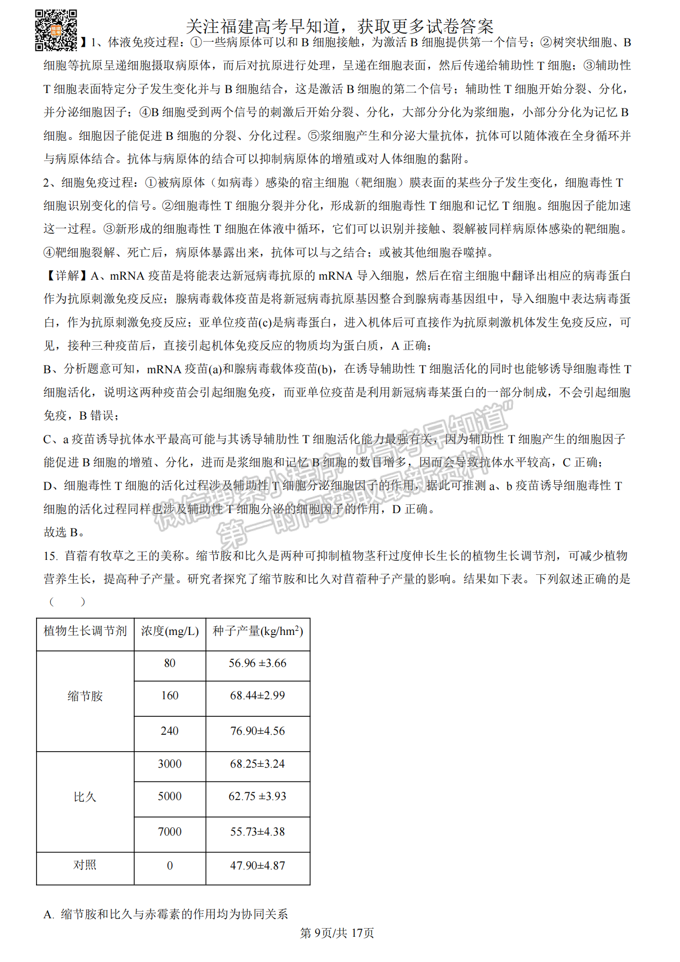 福州2023屆高三一檢7市聯(lián)考生物試卷及答案