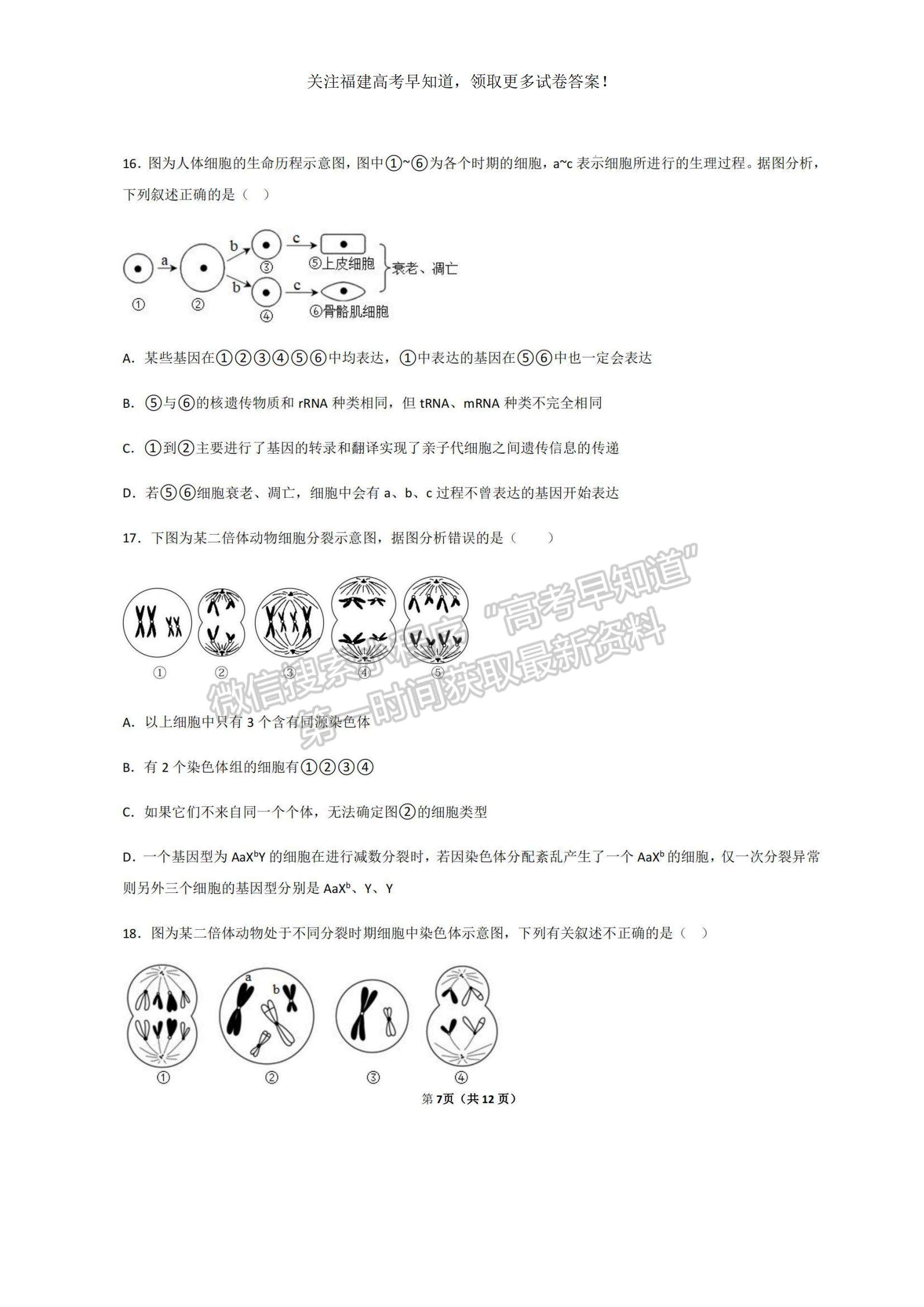 2023福建省三明一中高三上學期期中考試生物試題及參考答案