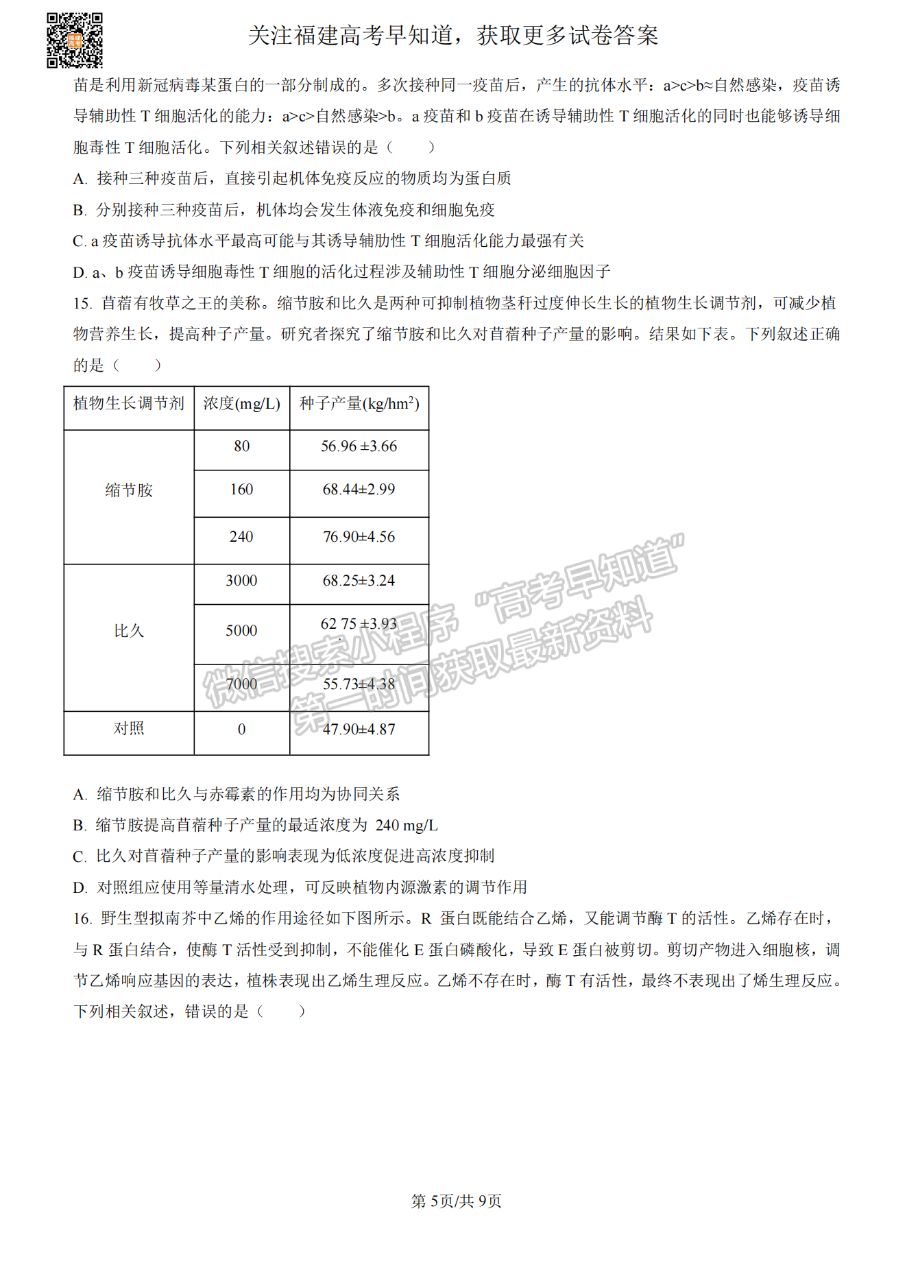 福州2023屆高三一檢7市聯(lián)考生物試卷及答案