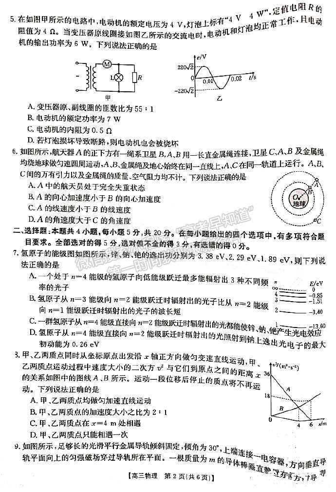 2023湖南高三2月大聯(lián)考（23-273C）物理試題及參考答案匯總