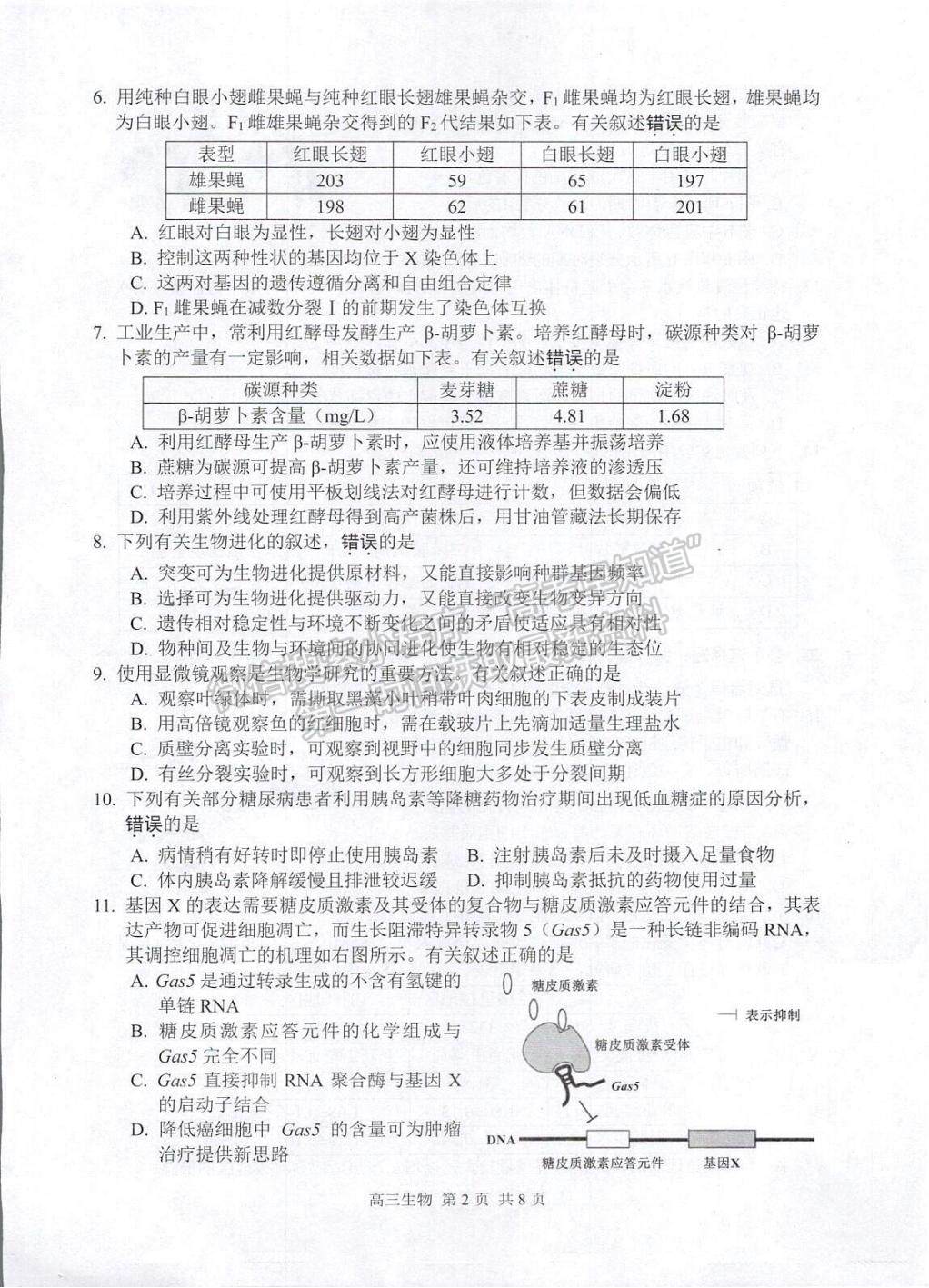 2023届江苏省苏州市高三上学期学业质量阳光指标调研生物试题及参考答案