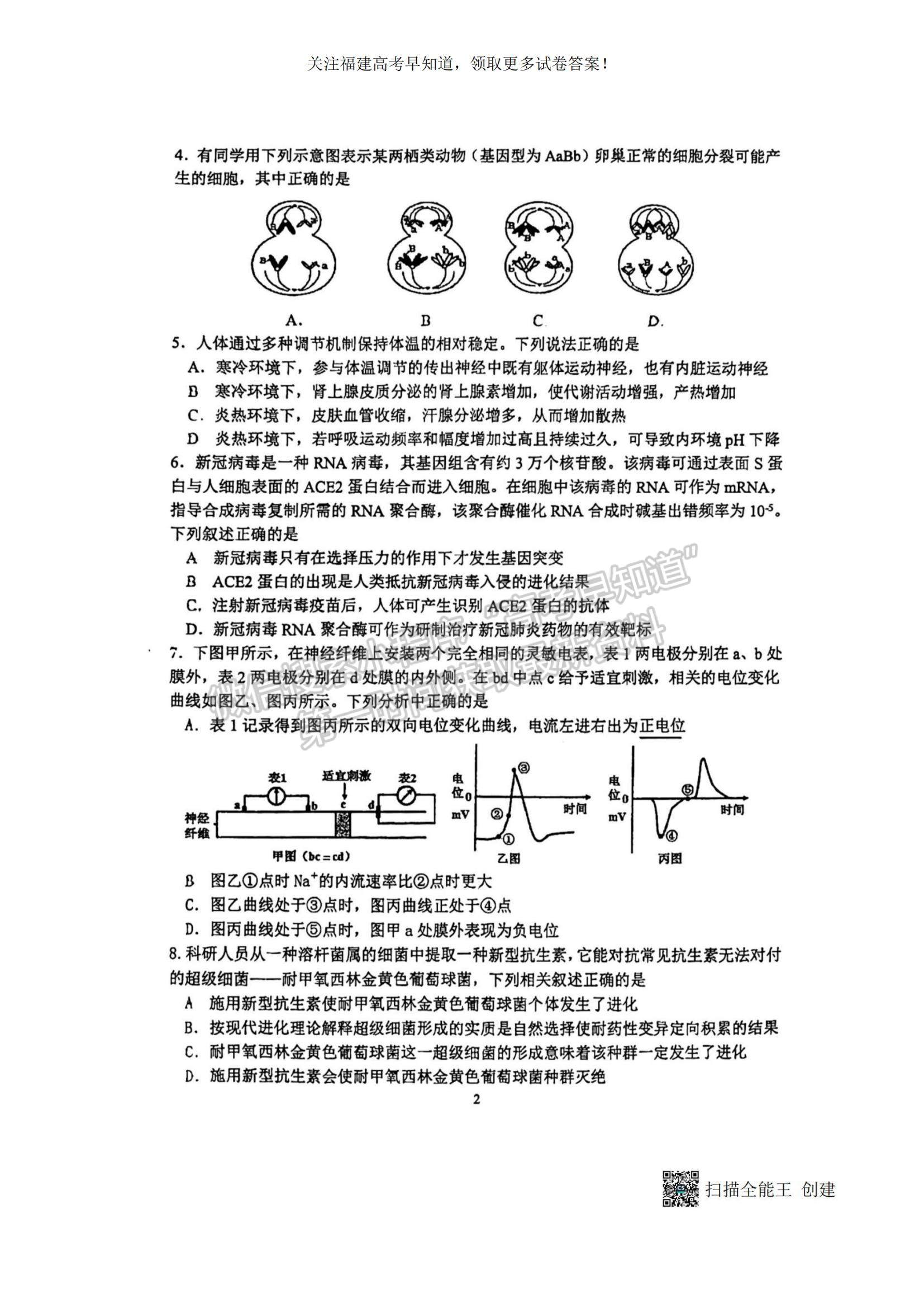 2023福建省廈門一中高三上學(xué)期11月期中考試生物試題及參考答案