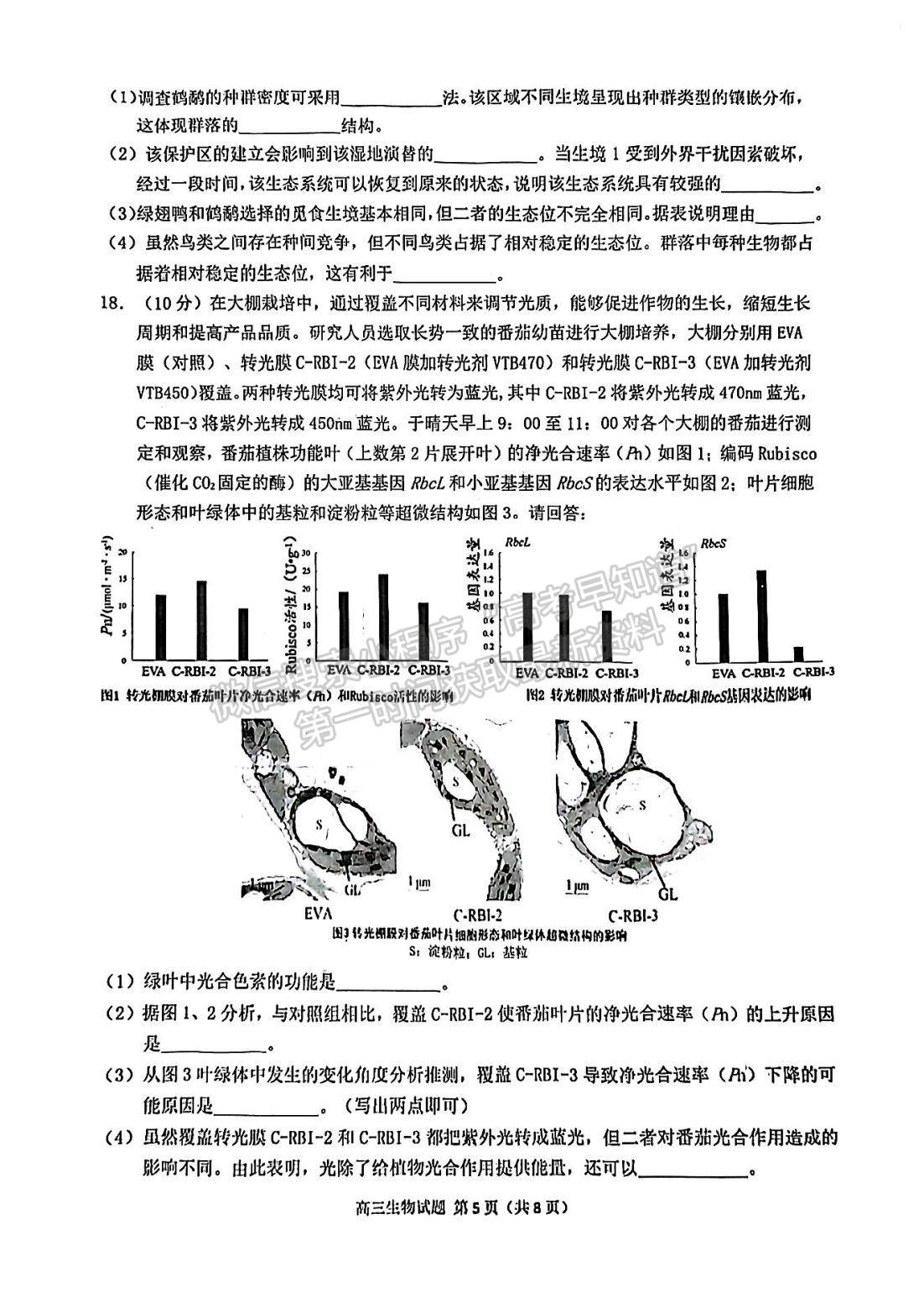 2023屆泉州二檢生物試卷及答案