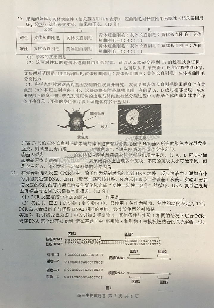 2023株洲一模生物試題及參考答案