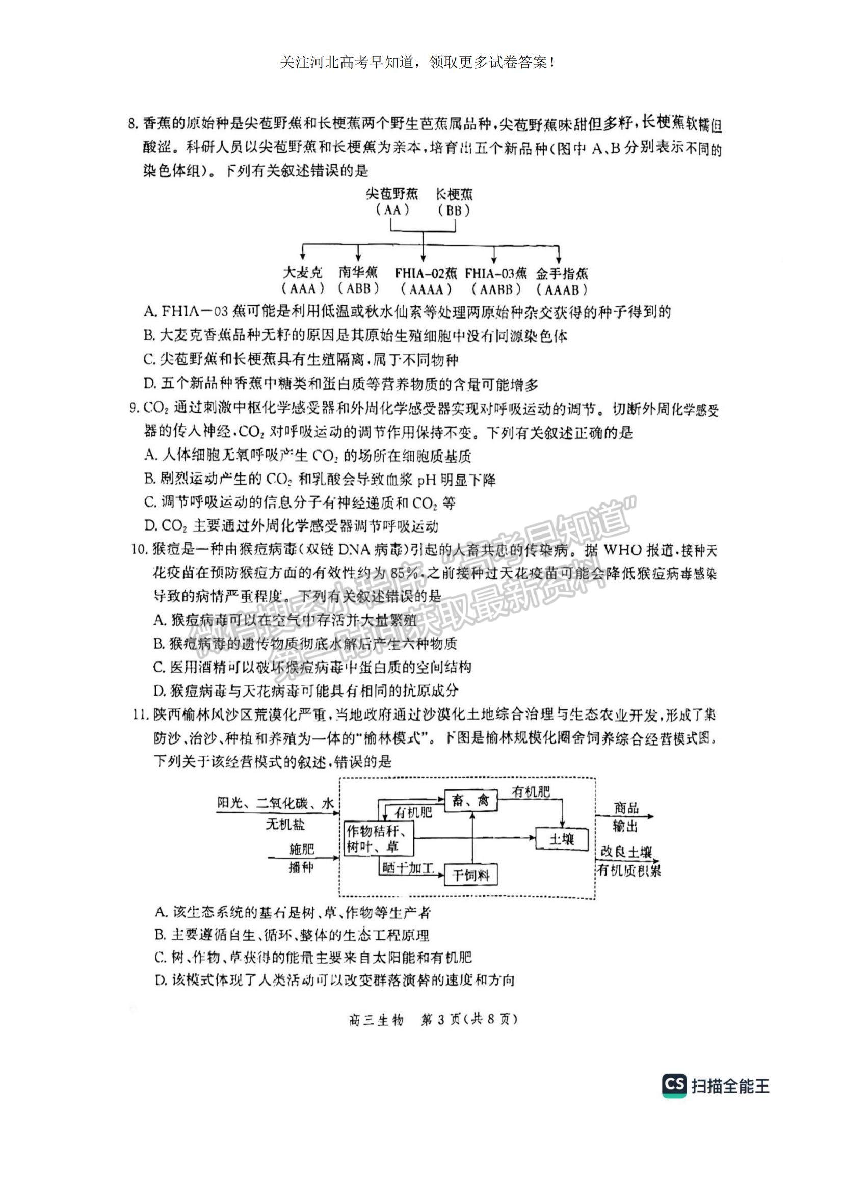 2023河北省滄州市普通高中高三上學(xué)期摸底考試生物試題及參考答案