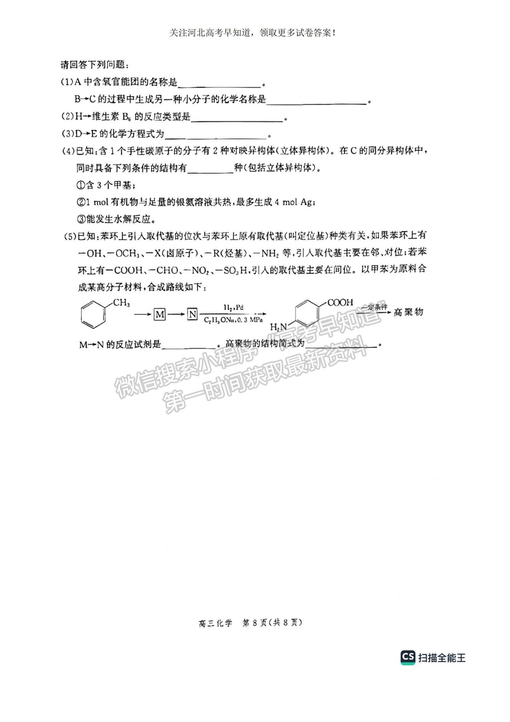 2023河北省滄州市普通高中高三上學期摸底考試化學試題及參考答案