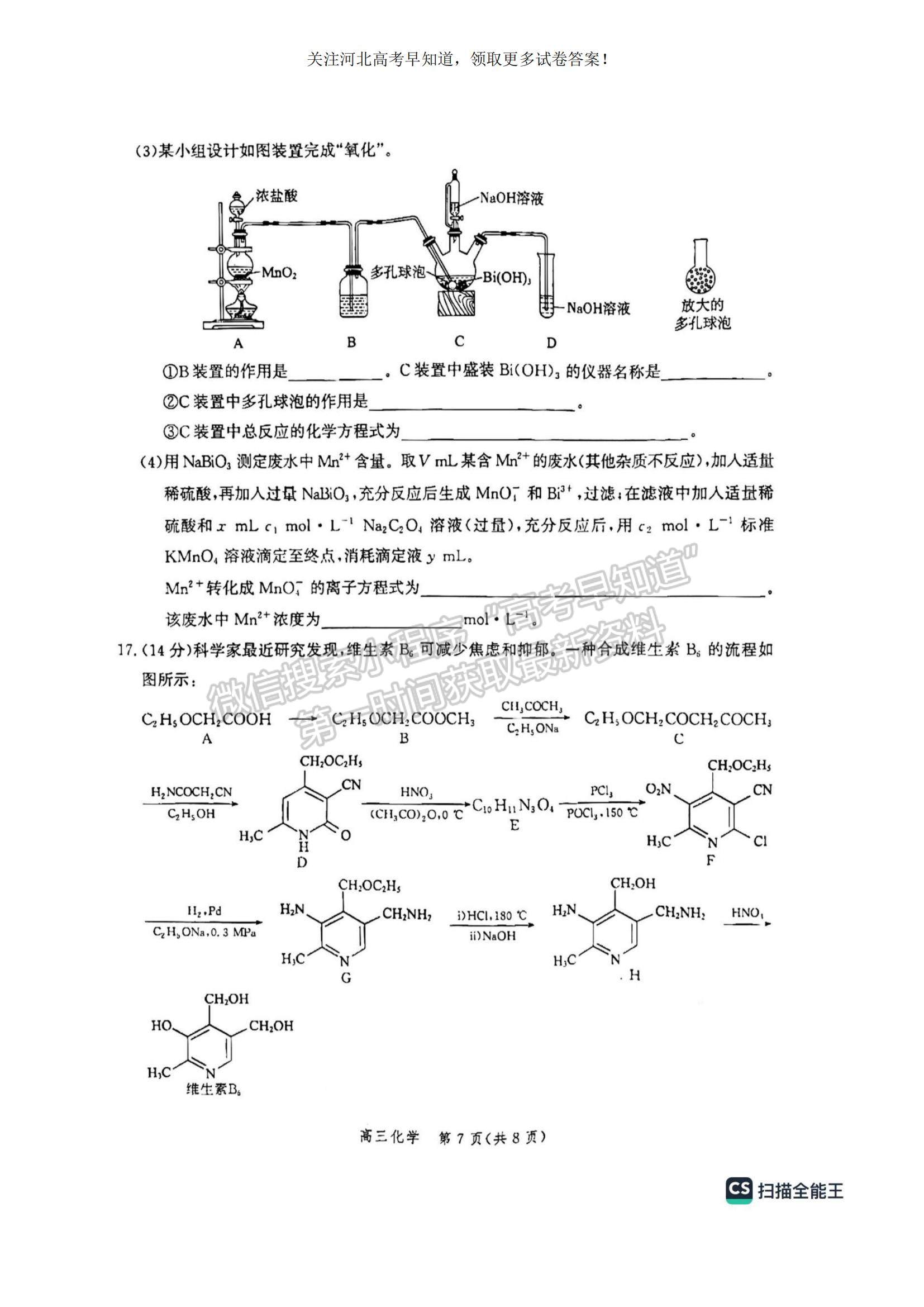 2023河北省滄州市普通高中高三上學期摸底考試化學試題及參考答案