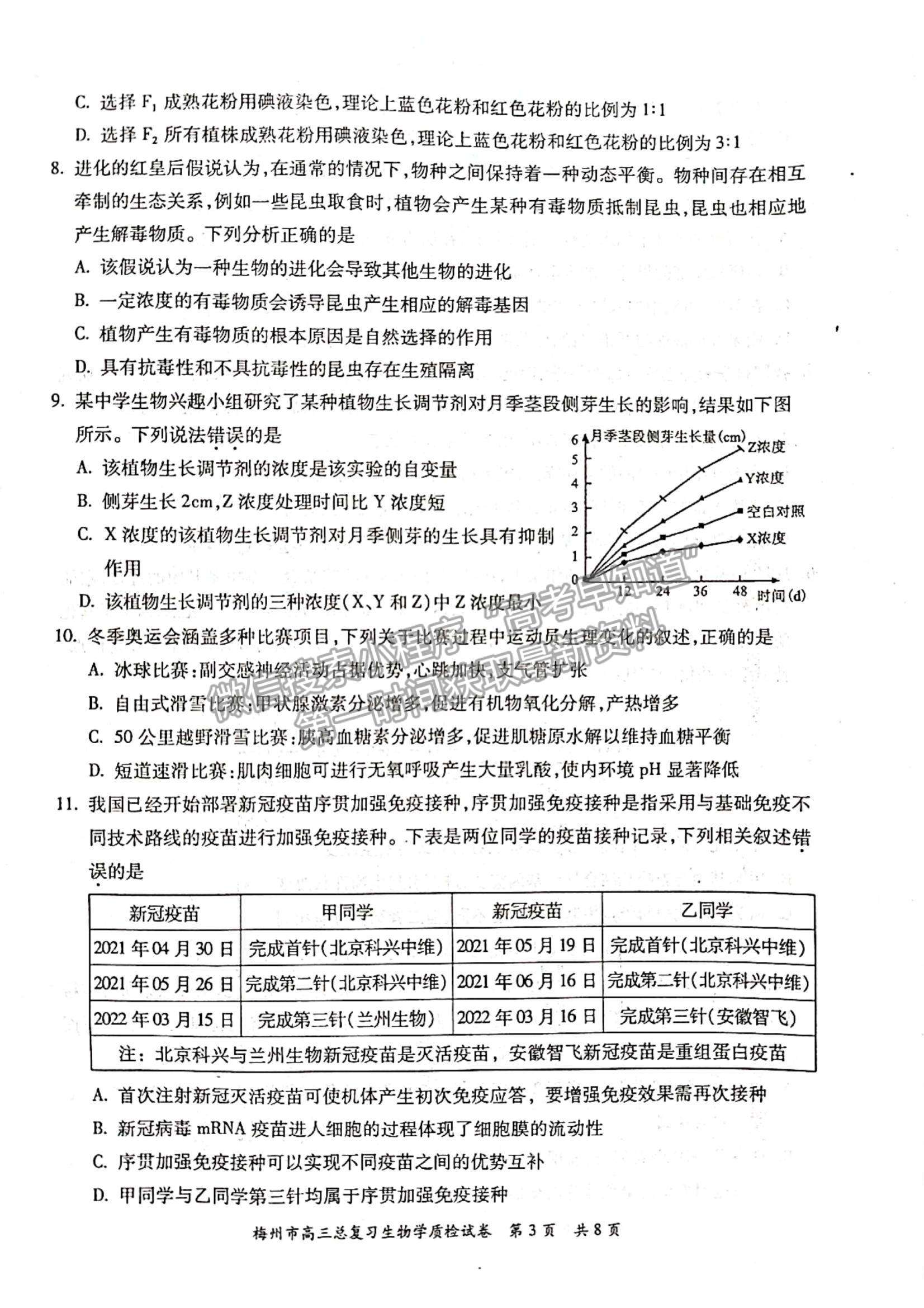 2023梅州一模生物試題及答案