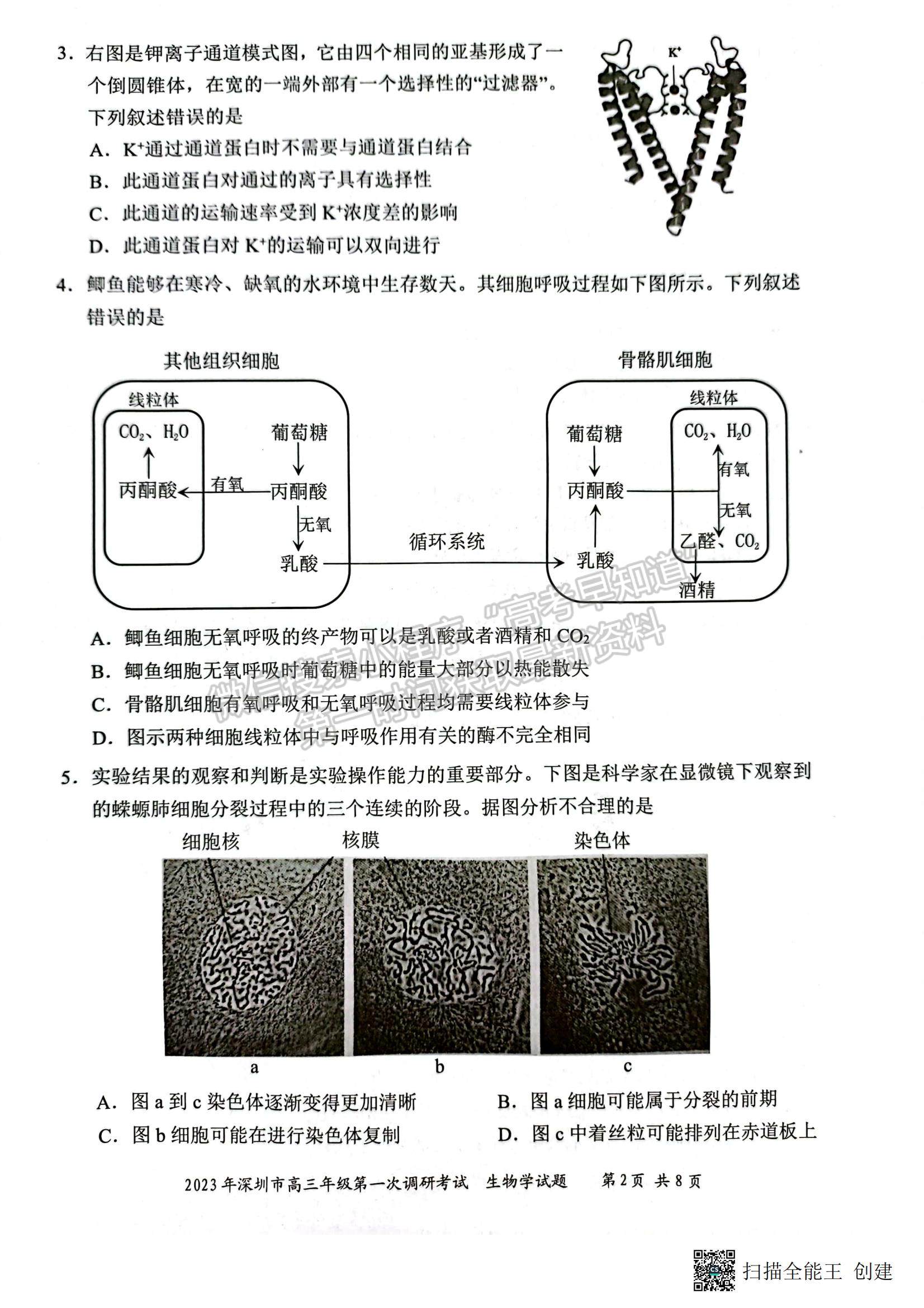 2023深圳一模生物試題及答案