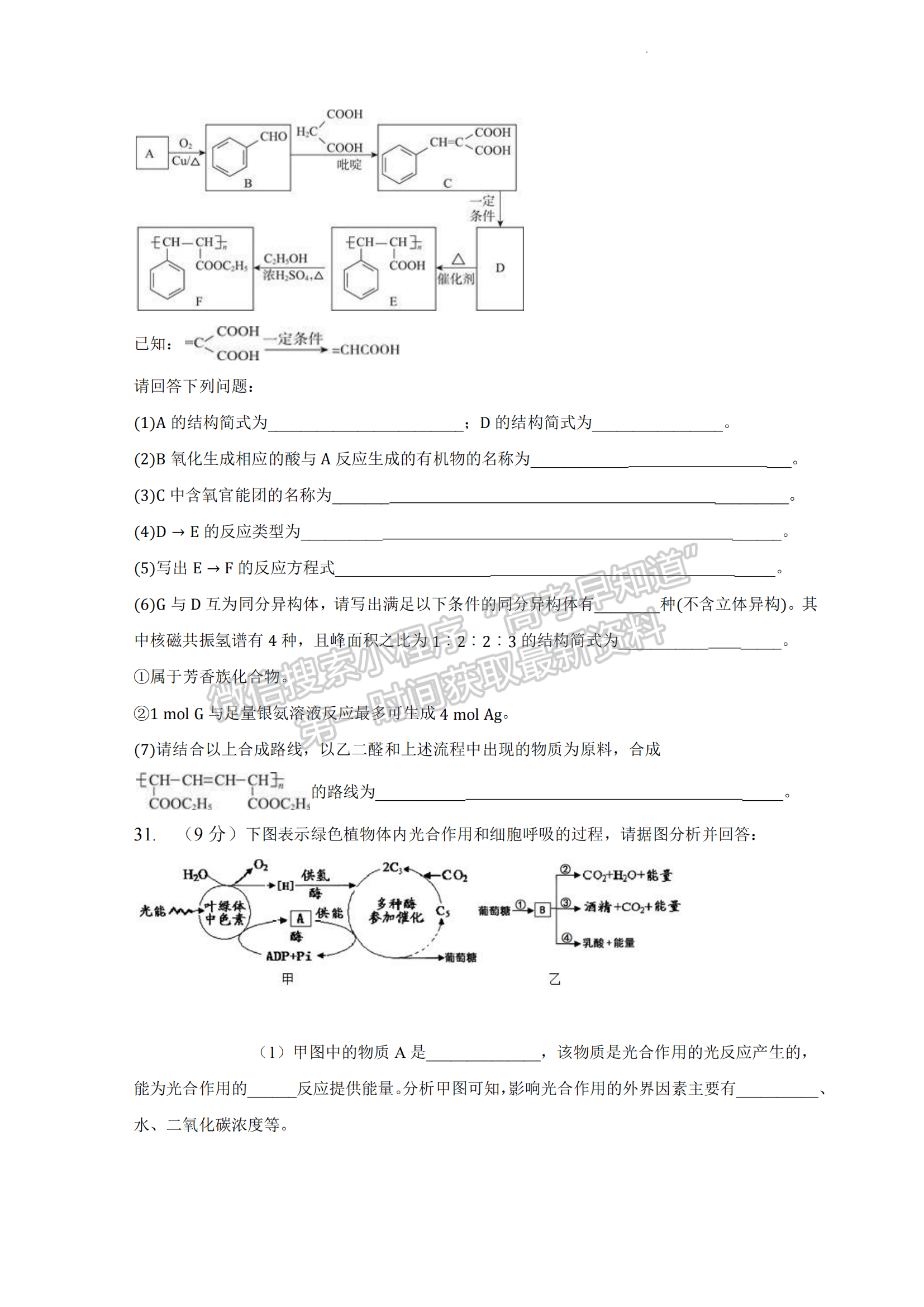 2023安徽合肥市肥東縣綜合高中高三一模理綜試卷及答案