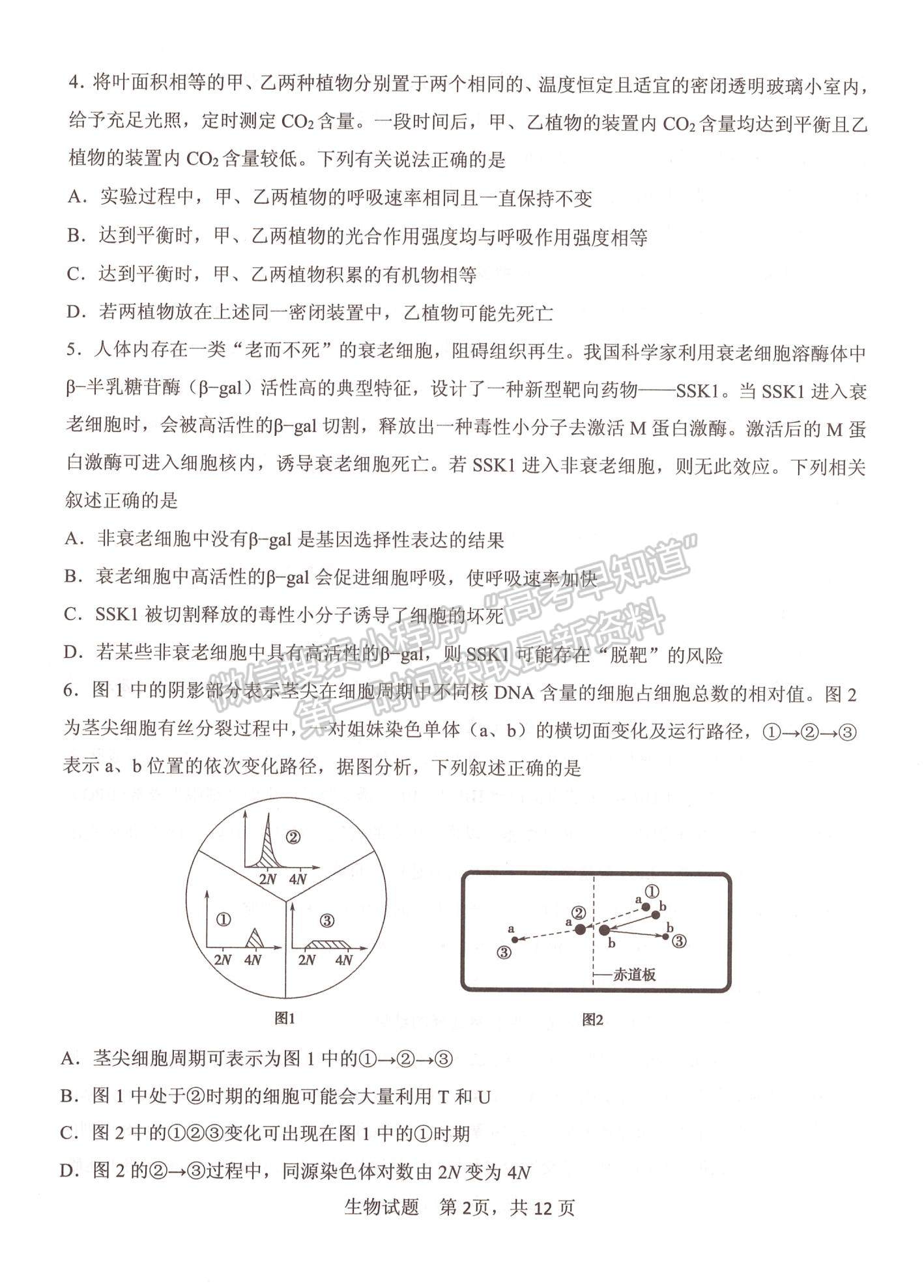 2023山東省實驗中學(xué)高三第二次診斷考試生物試題及參考答案