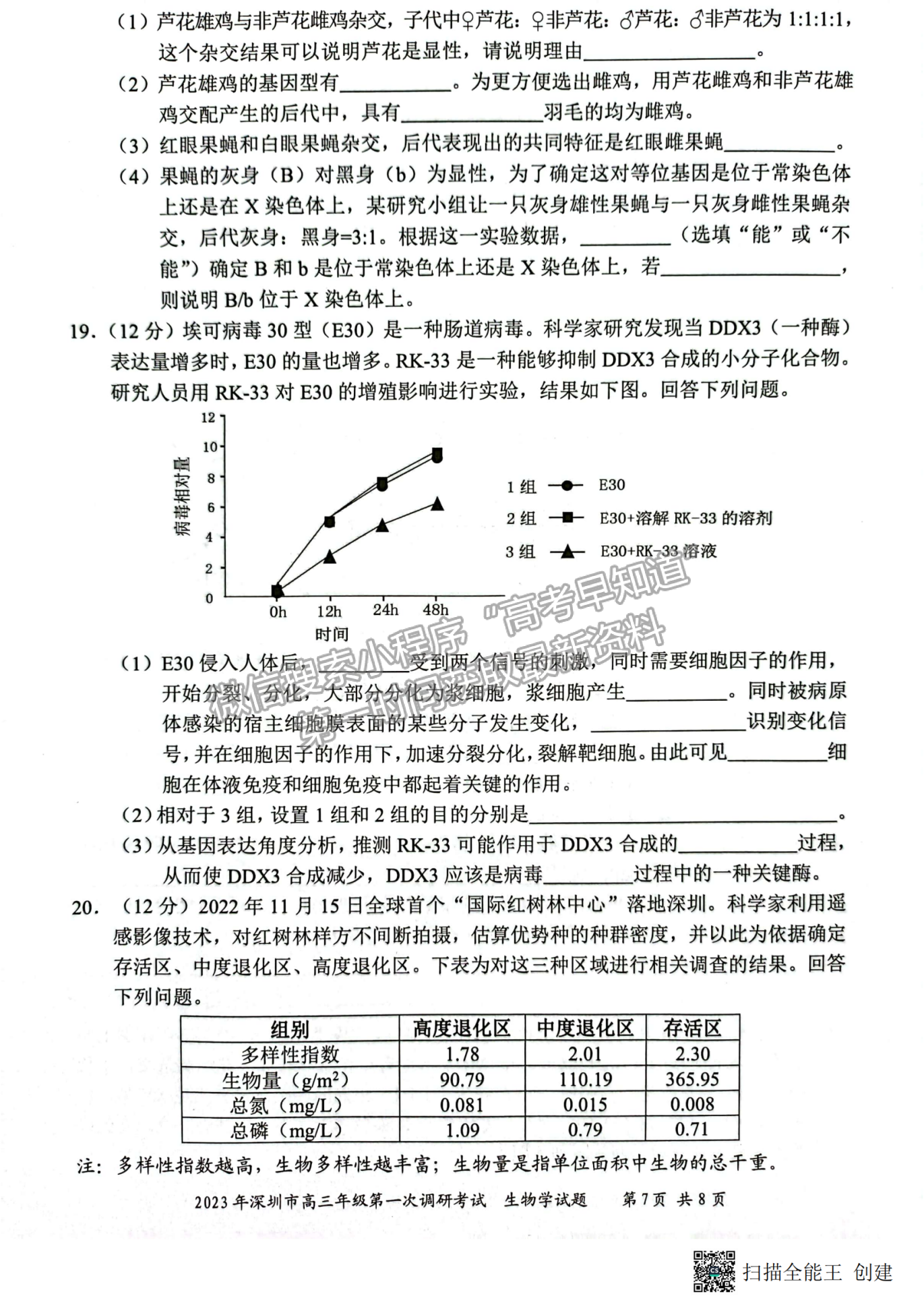 2023云浮一模生物試卷及答案