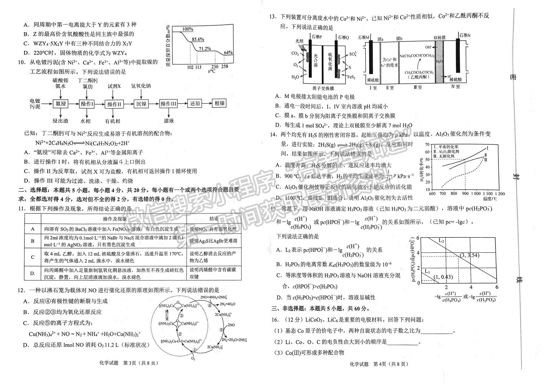 2023山東淄博高三一模試卷及答案匯總-化學試卷及答案