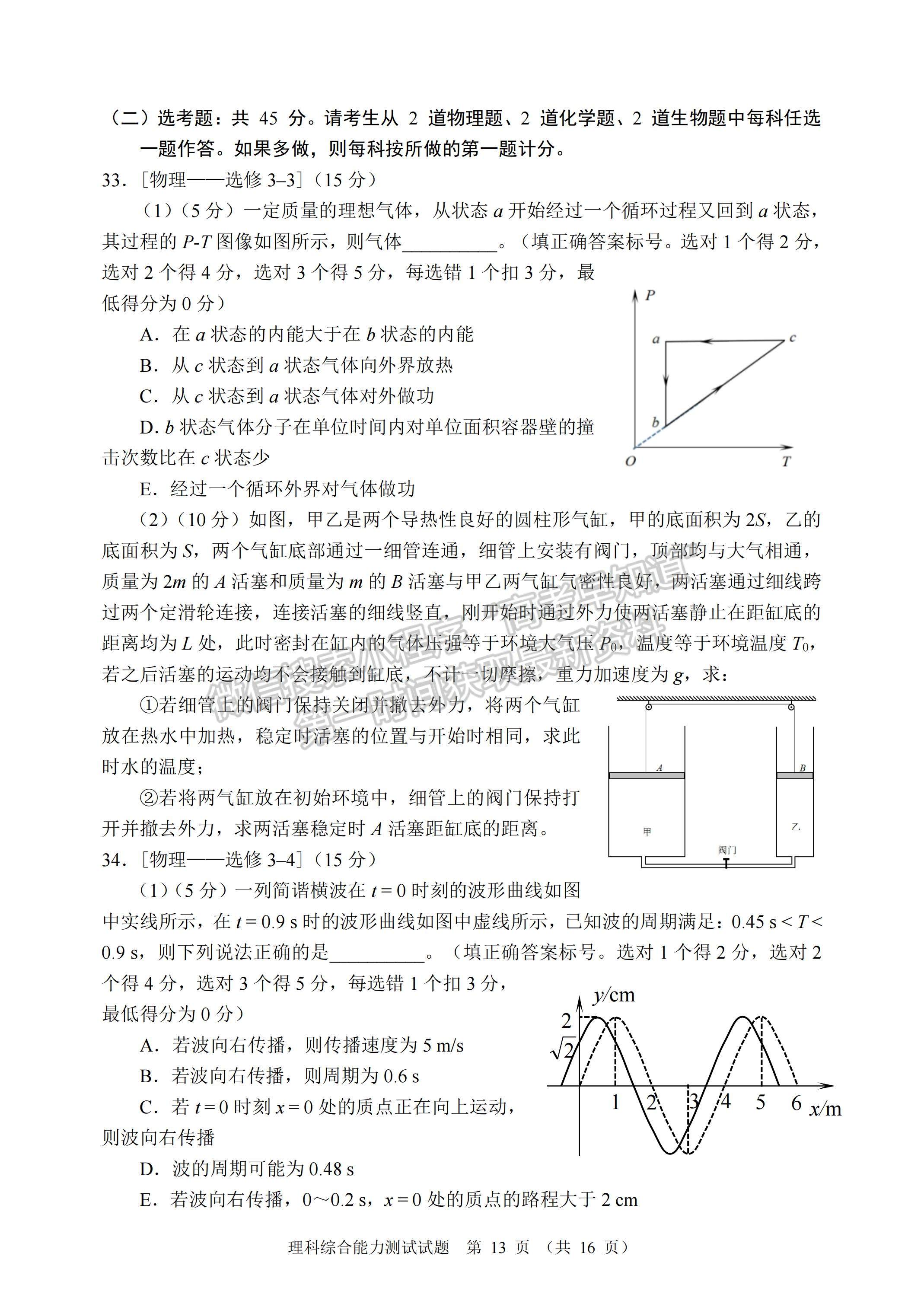 2023四川省大數(shù)據(jù)精準(zhǔn)教學(xué)聯(lián)盟2020級(jí)高三第一次統(tǒng)一檢測(cè)理科綜合試題及答案