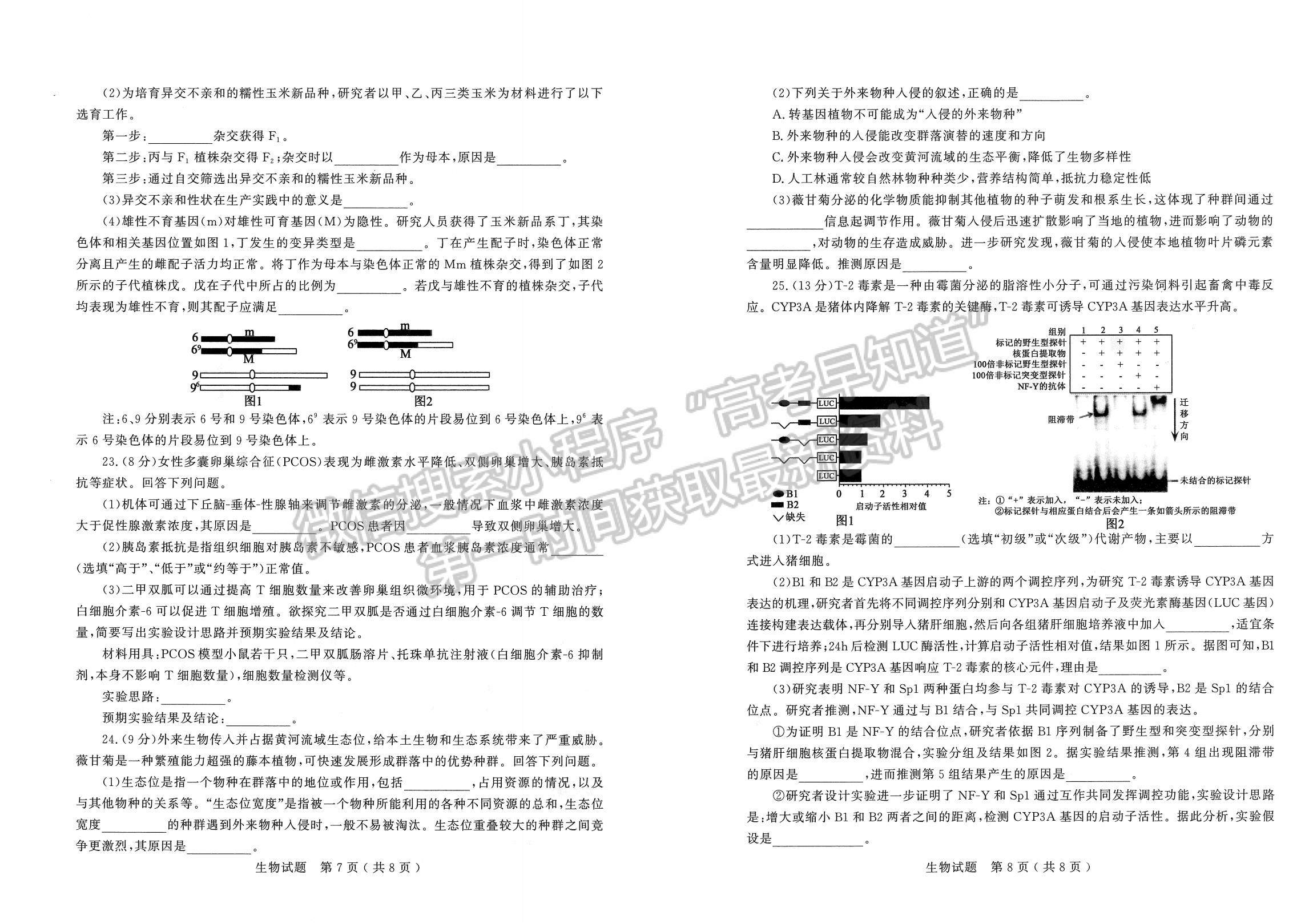 2023山東濟寧高三一模試卷及答案匯總-生物試卷及答案