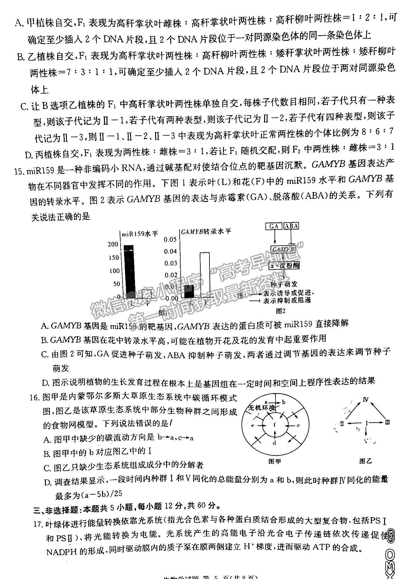 2023屆新高考湖南九校教學教研聯(lián)盟高三年級聯(lián)考生物試卷及參考答案