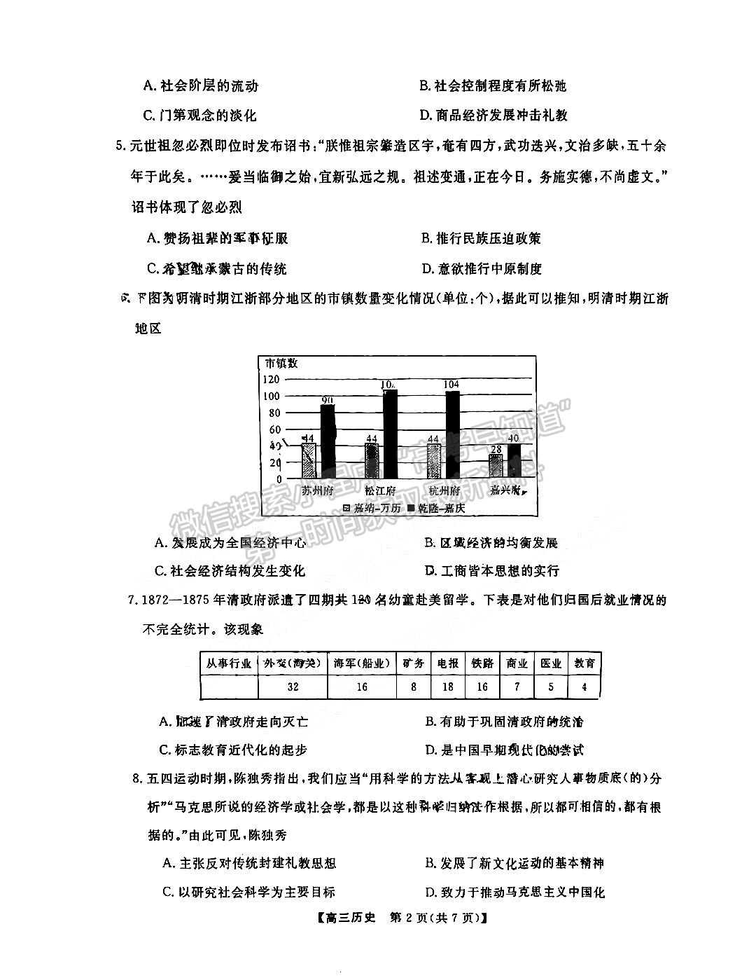 湖南五市十校教研教改共同體高三3月聯(lián)考歷史試卷及參考答案