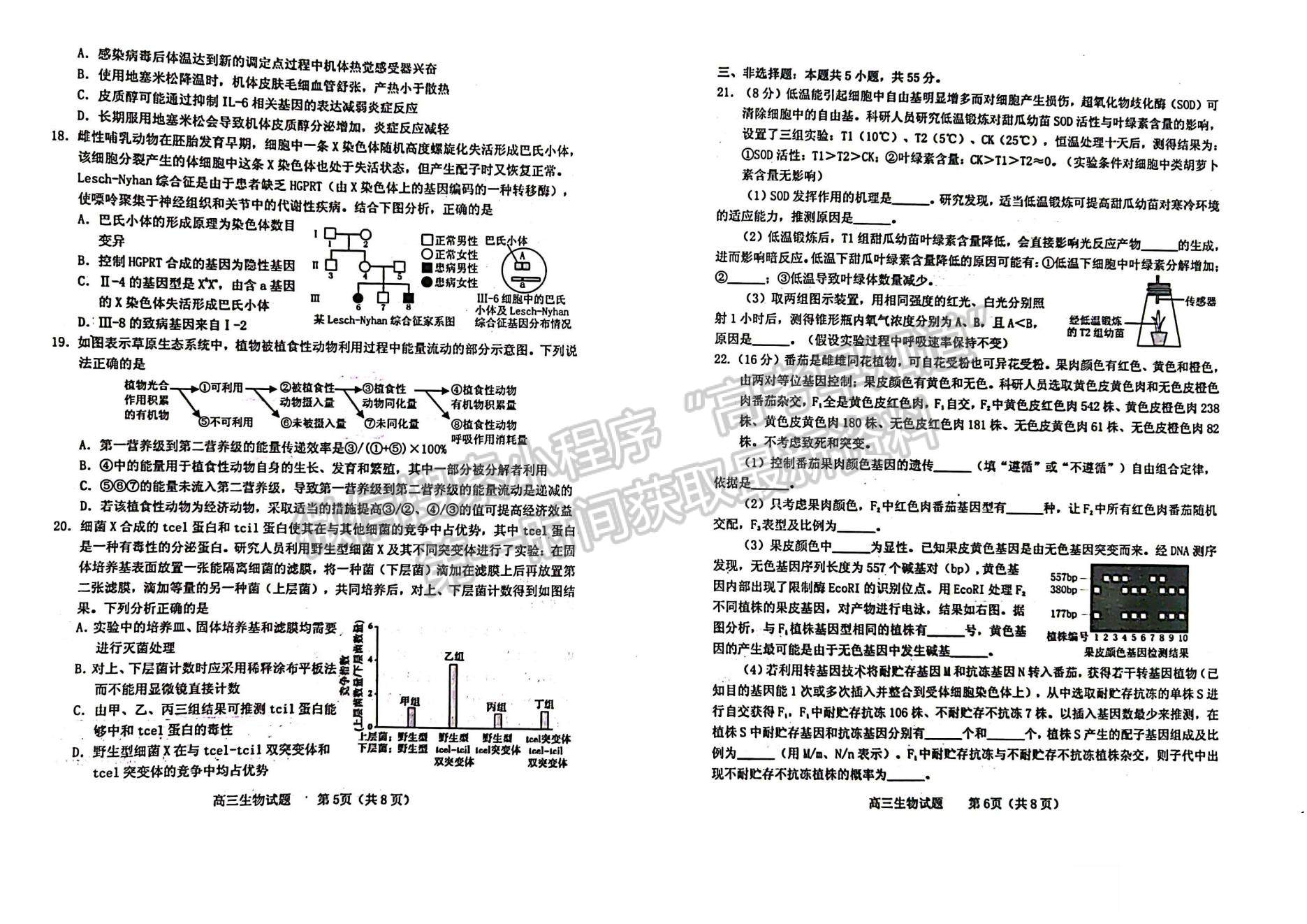 2023山東煙臺高三一模試卷及答案匯總-生物試卷及答案