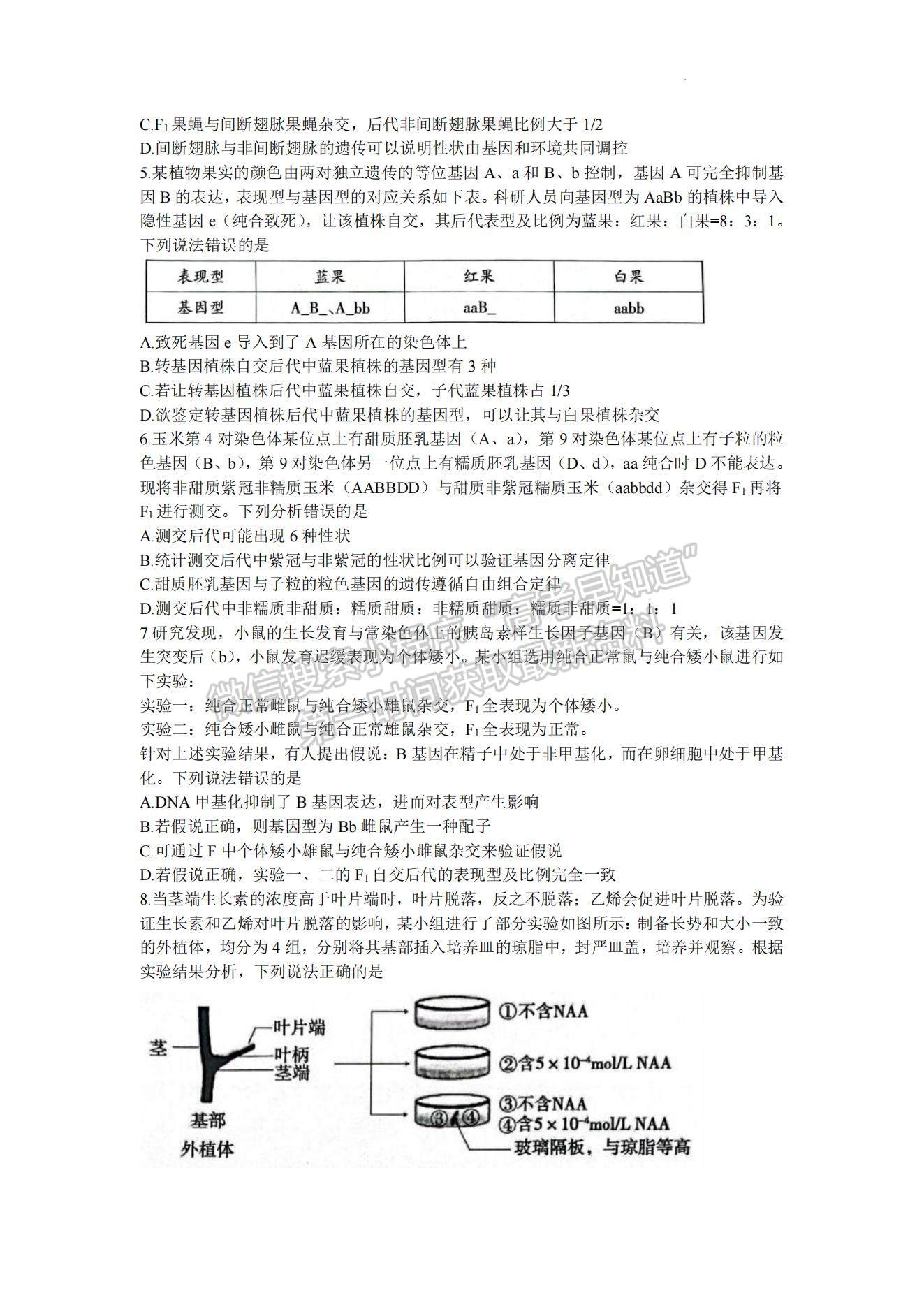 2023山东泰安高三一模试卷及答案汇总-生物试卷及答案