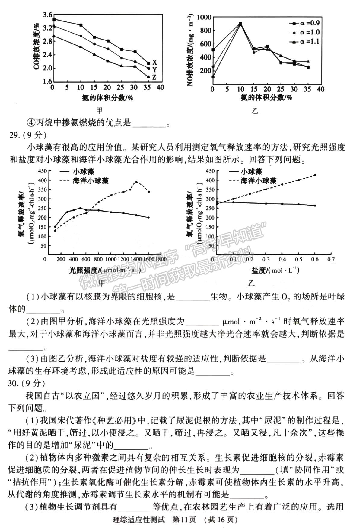 2023河南省普通高中毕业班高考适应性测试理综试题及参考答案