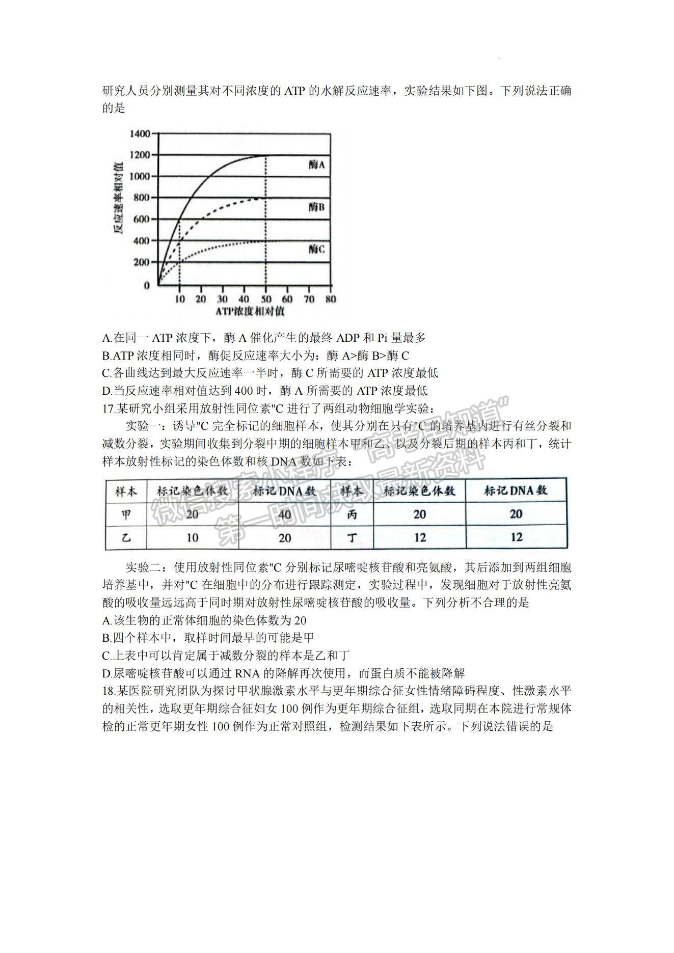 2023山东泰安高三一模试卷及答案汇总-生物试卷及答案