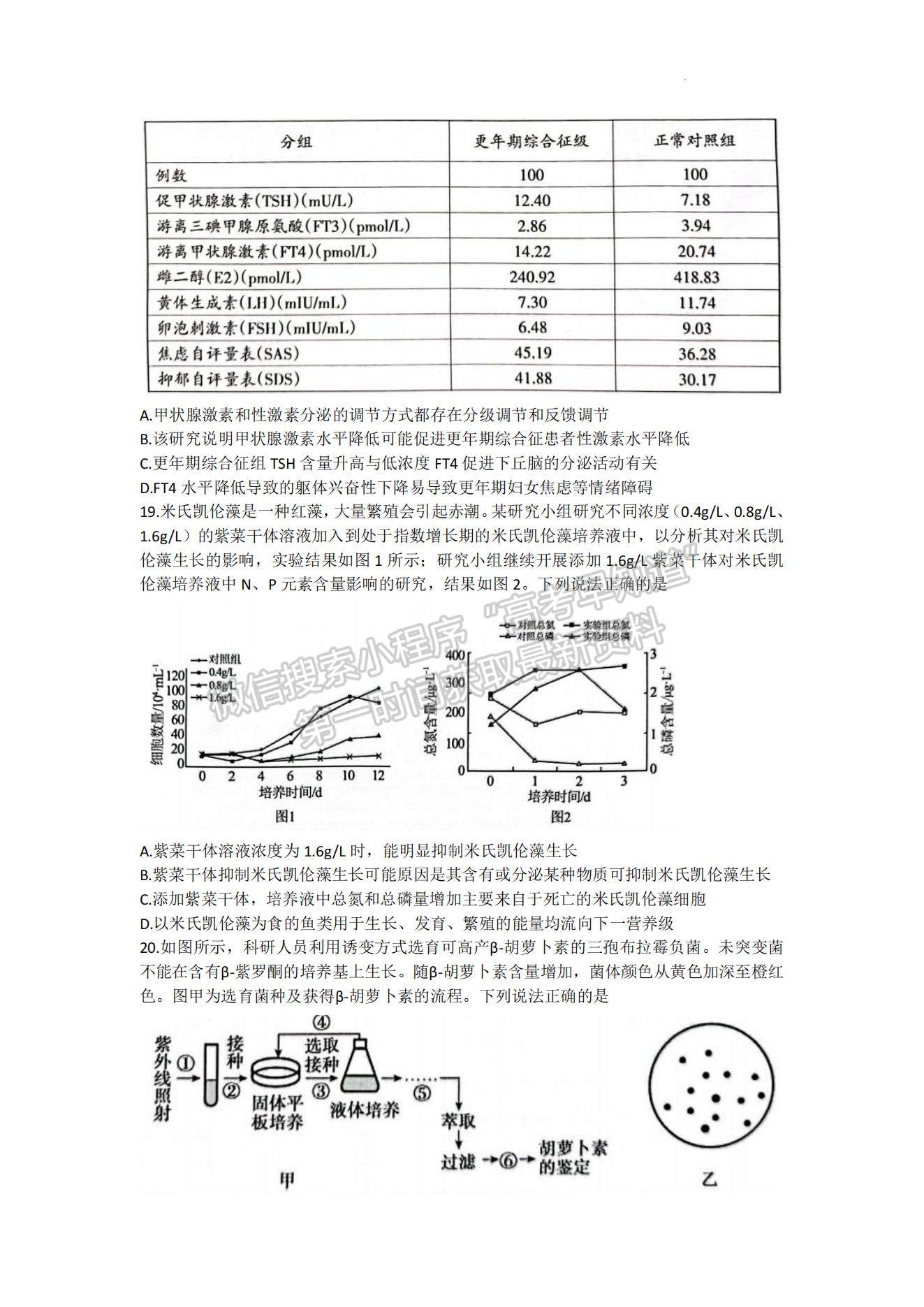 2023山东泰安高三一模试卷及答案汇总-生物试卷及答案