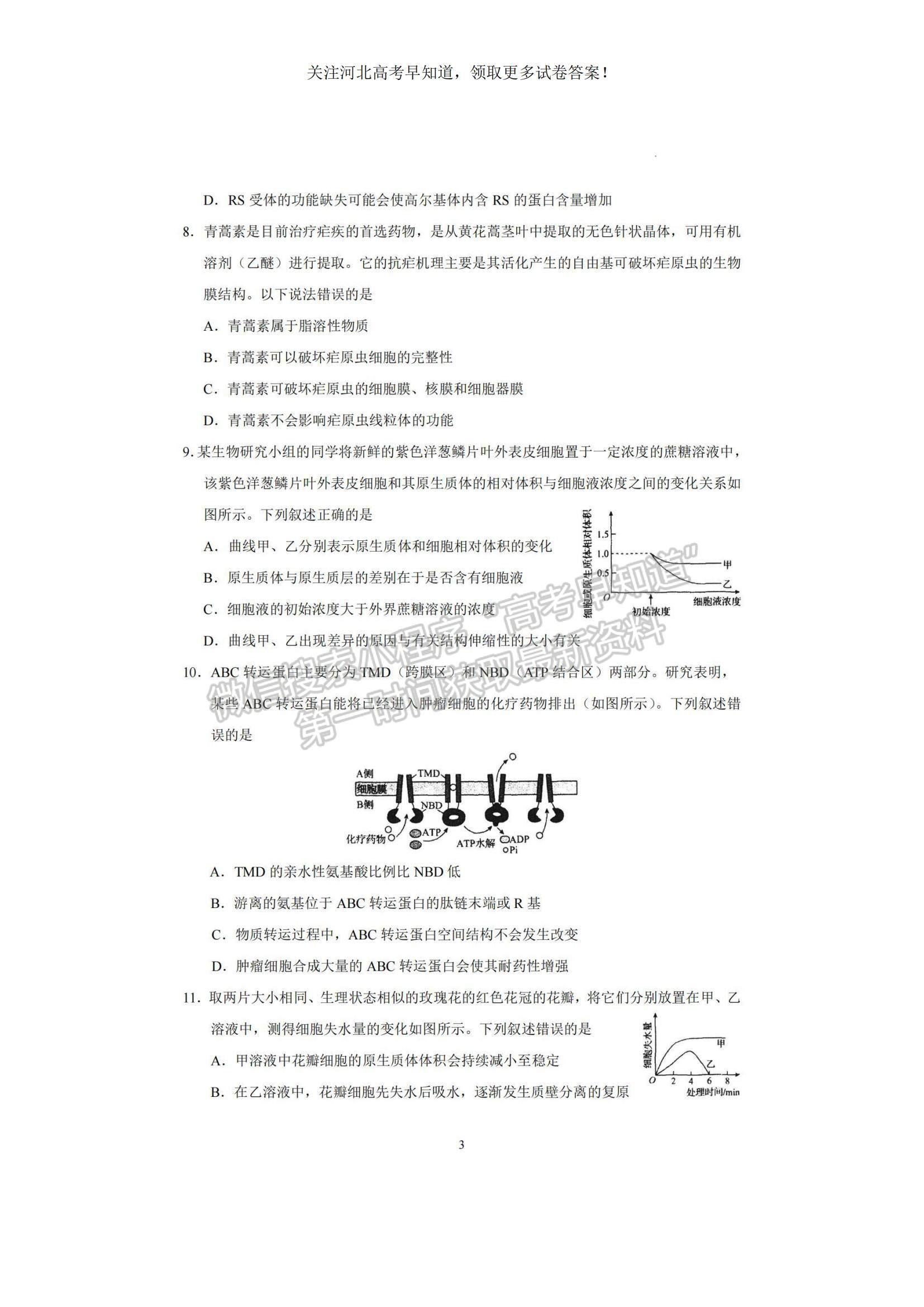 2023河北衡水中學(xué)高三上學(xué)期一調(diào)考試生物試題及參考答案