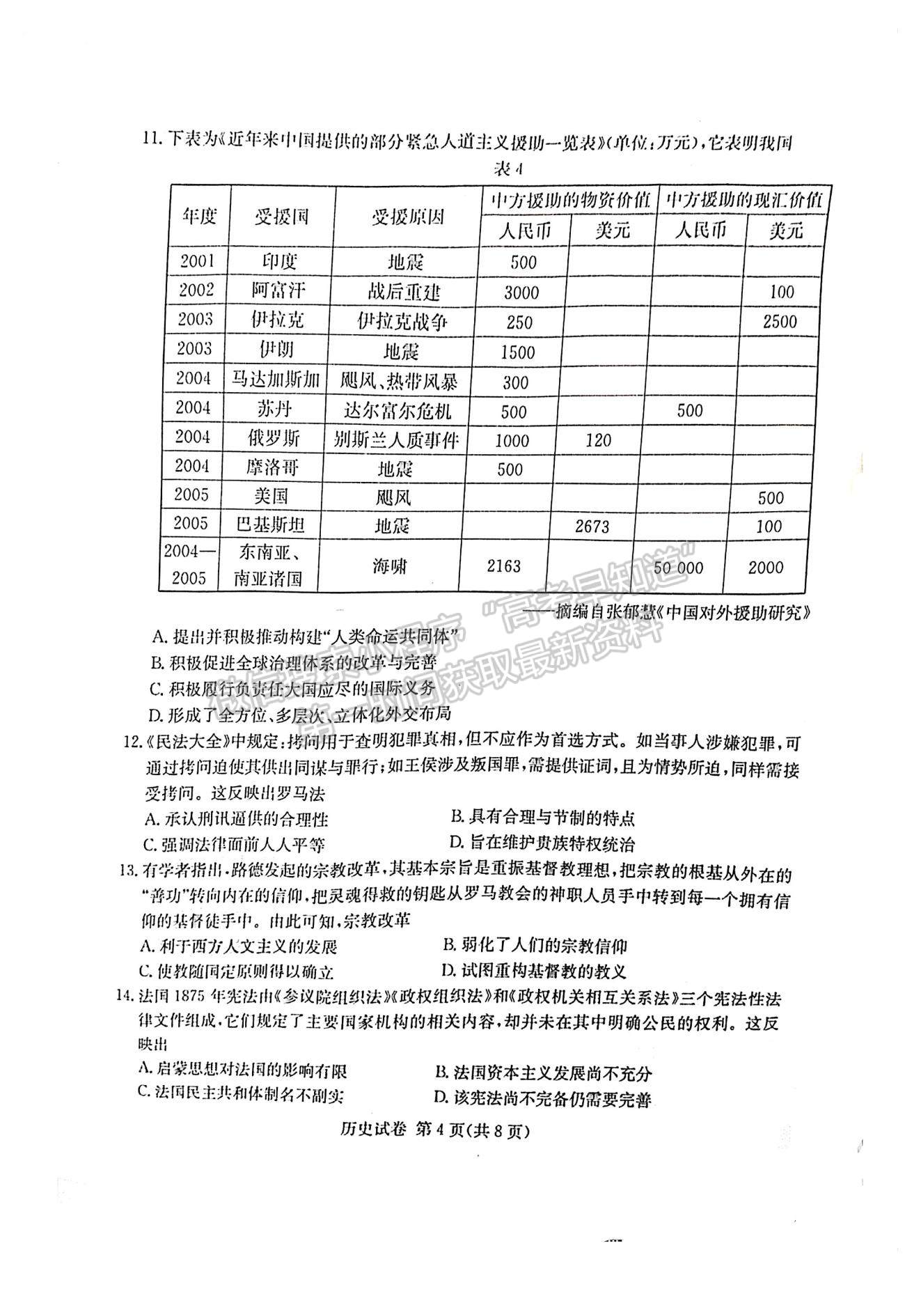 2022屆湖南新高考教學教研聯(lián)盟高三第一次(長郡十八校）聯(lián)考歷史試卷