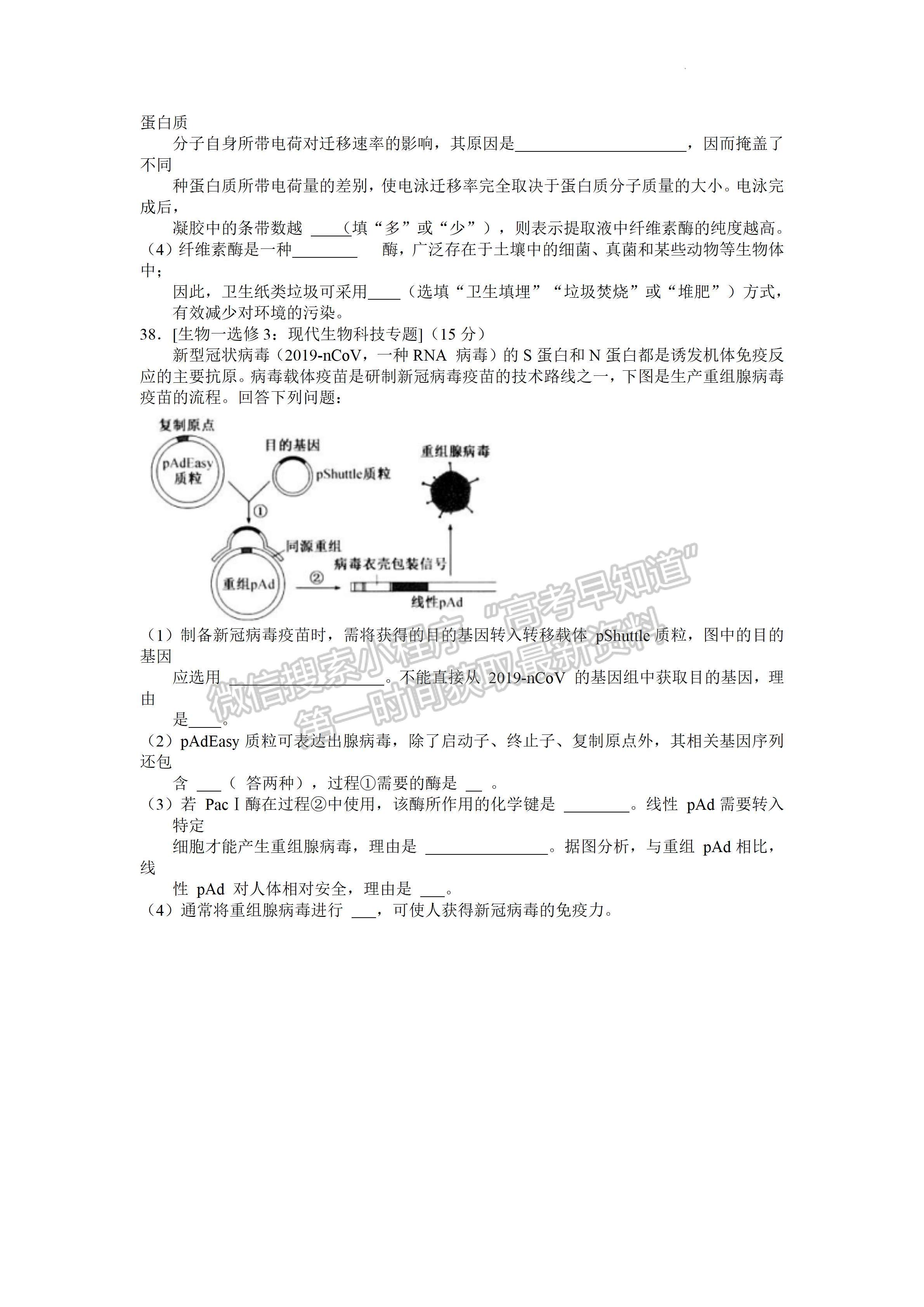 2022四川省宜賓市普通高中2019級第二次診斷性測試理科綜合試題答案