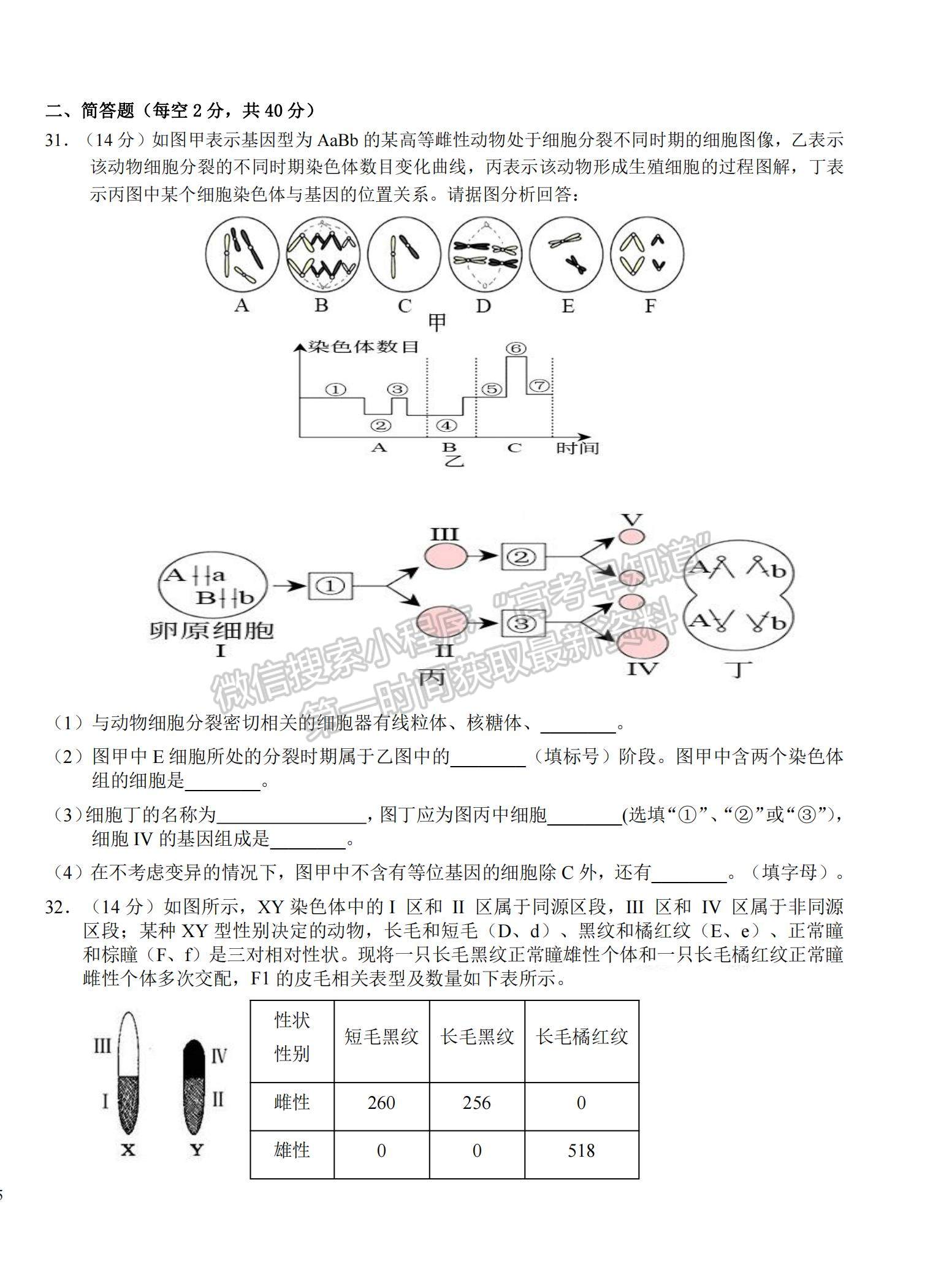 2023安徽省六安一中高三上學(xué)期第四次月考生物試題及參考答案