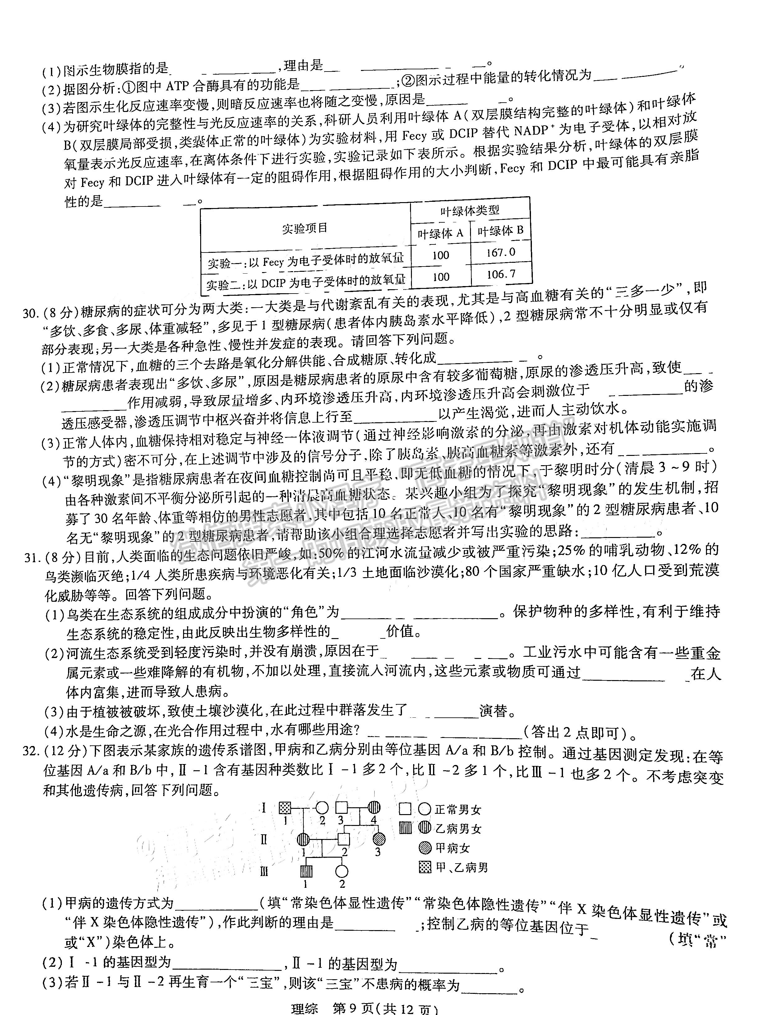 2023江西穩(wěn)派高三3月大聯(lián)考理綜