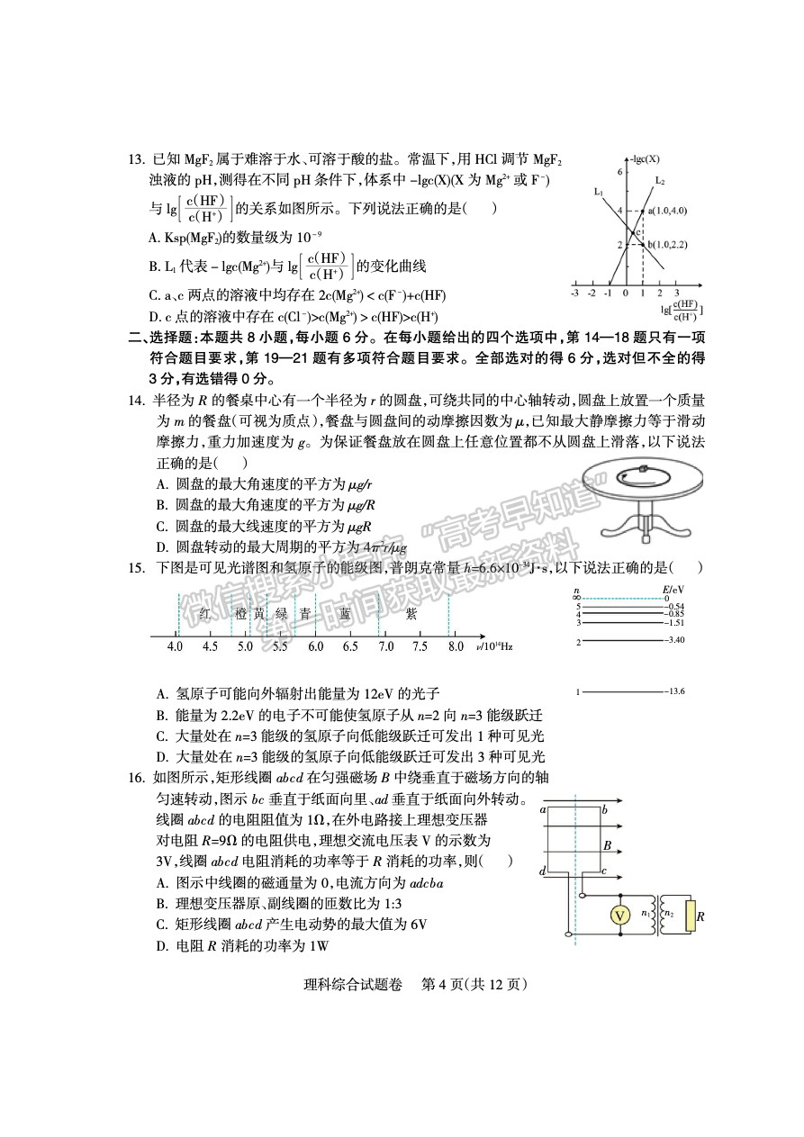 2023四川涼山州高中畢業(yè)班第二次診斷性檢測理科綜合試題及答案