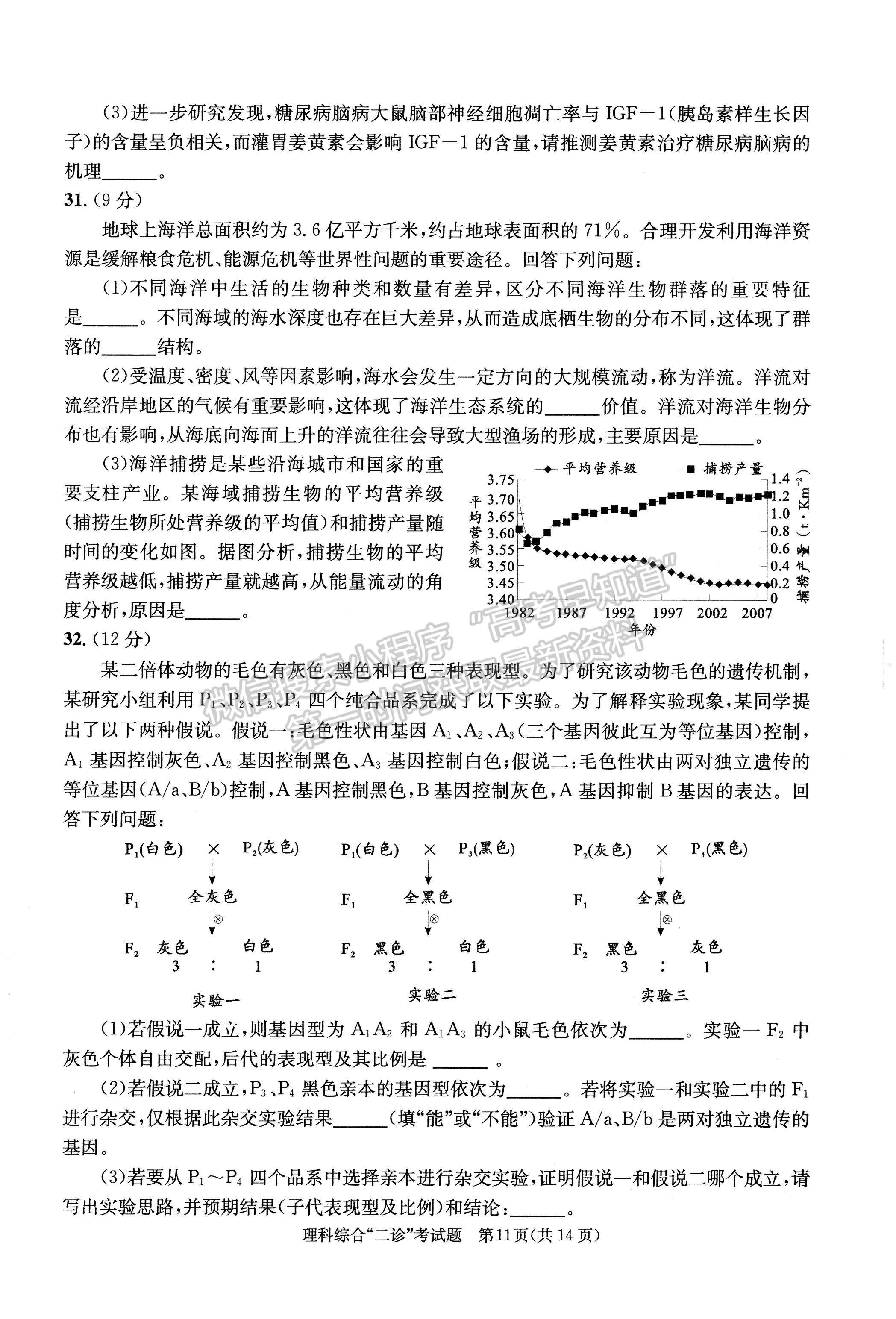 2023四川成都市2020级高中毕业班第二次诊断性检测理科综合试题及答案