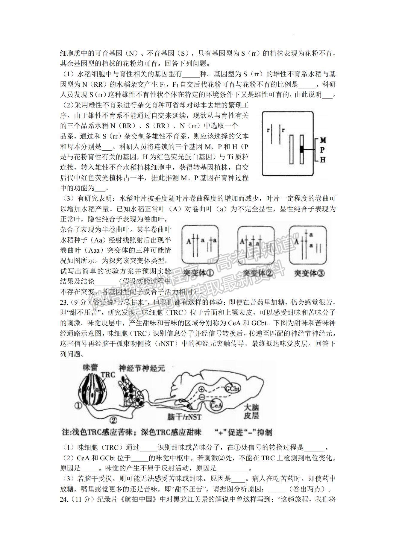 2023山東聊城高三一模試卷及答案匯總-生物試卷及答案