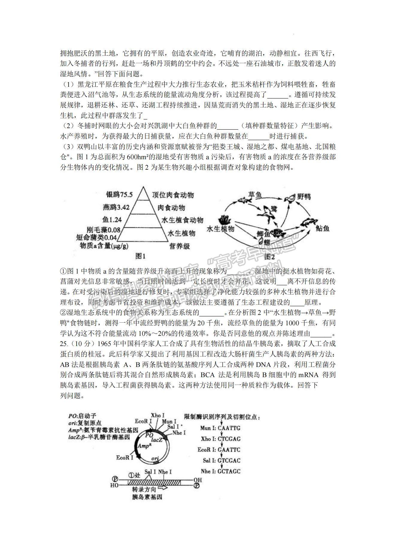 2023山東聊城高三一模試卷及答案匯總-生物試卷及答案