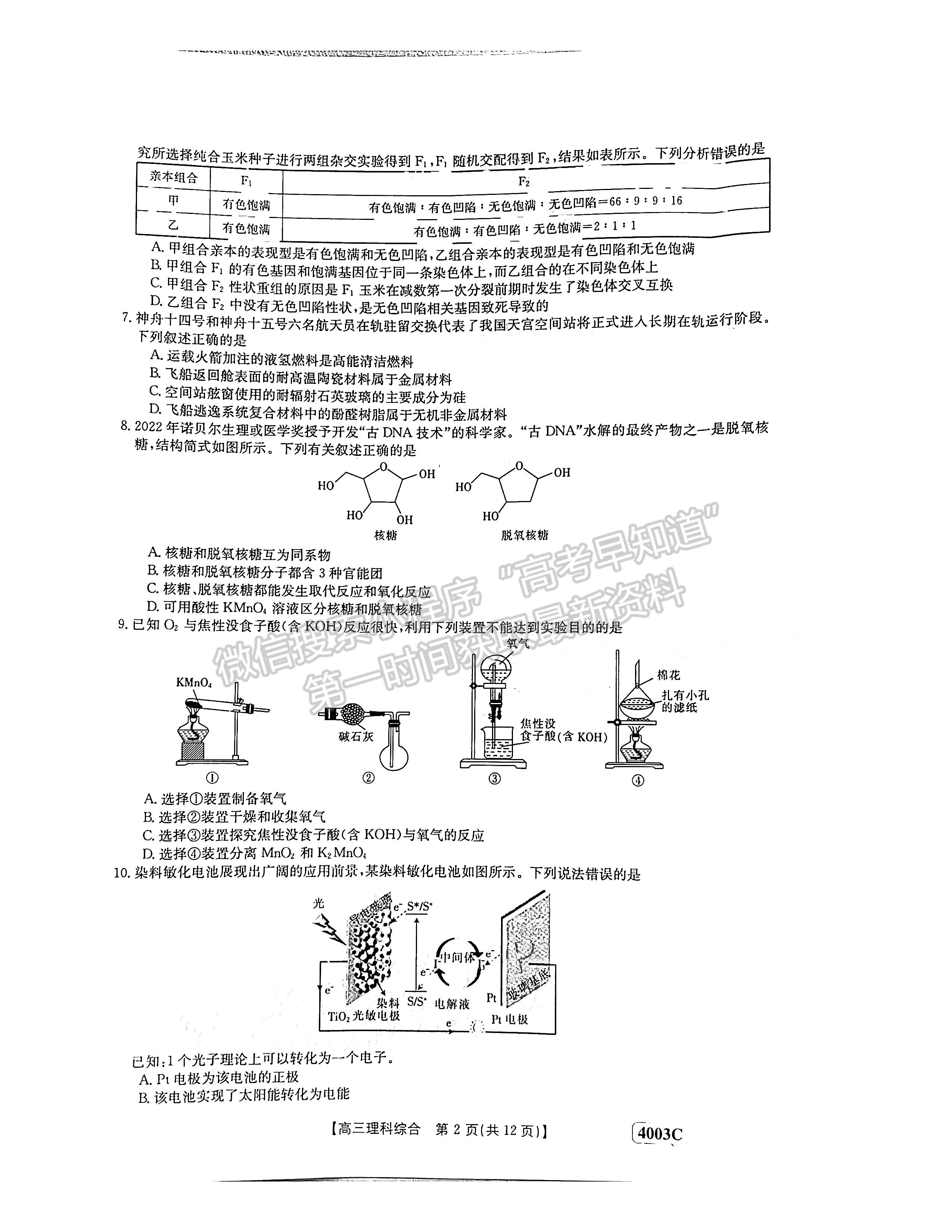 2023江西高三3月大聯(lián)考4003C理綜