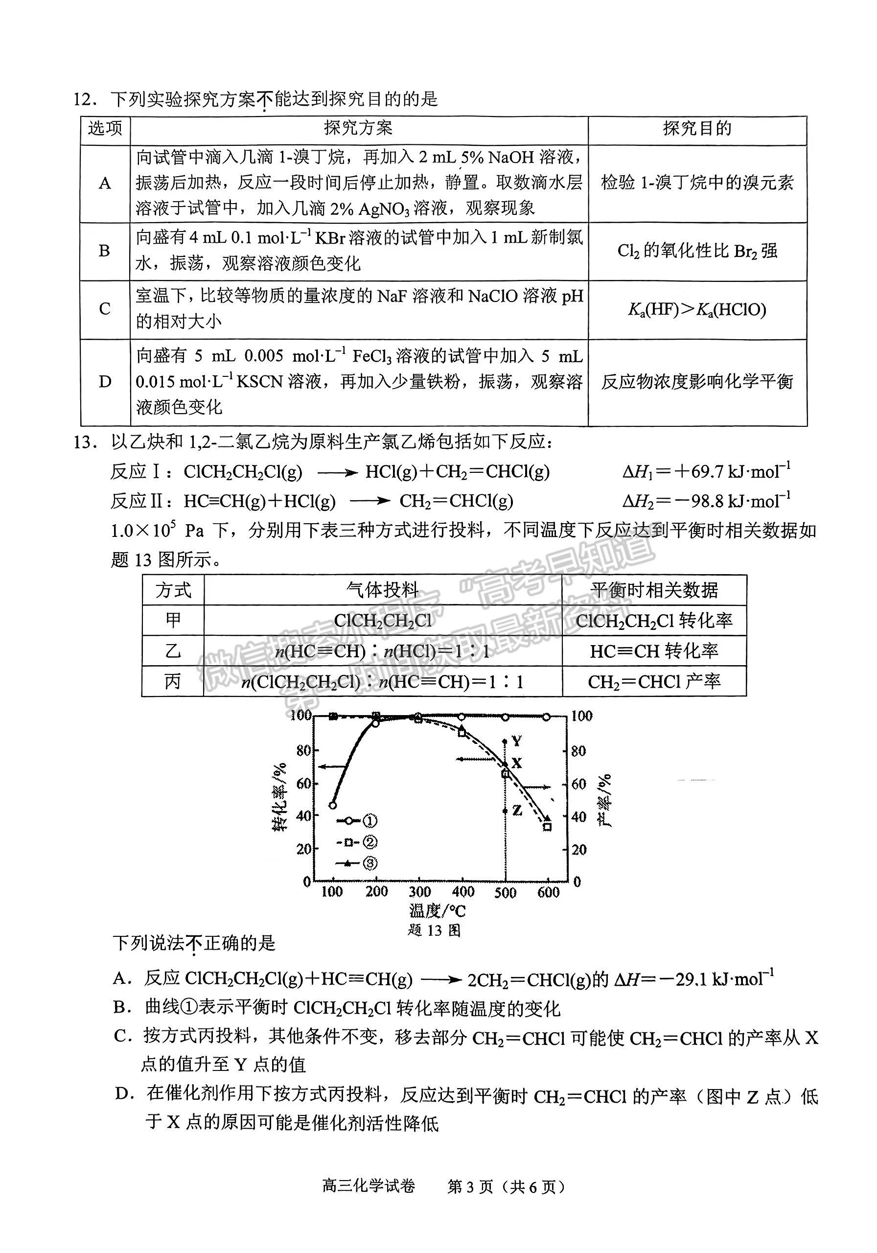 2023屆江蘇省南京、鹽城高三二?；瘜W(xué)試題及參考答案