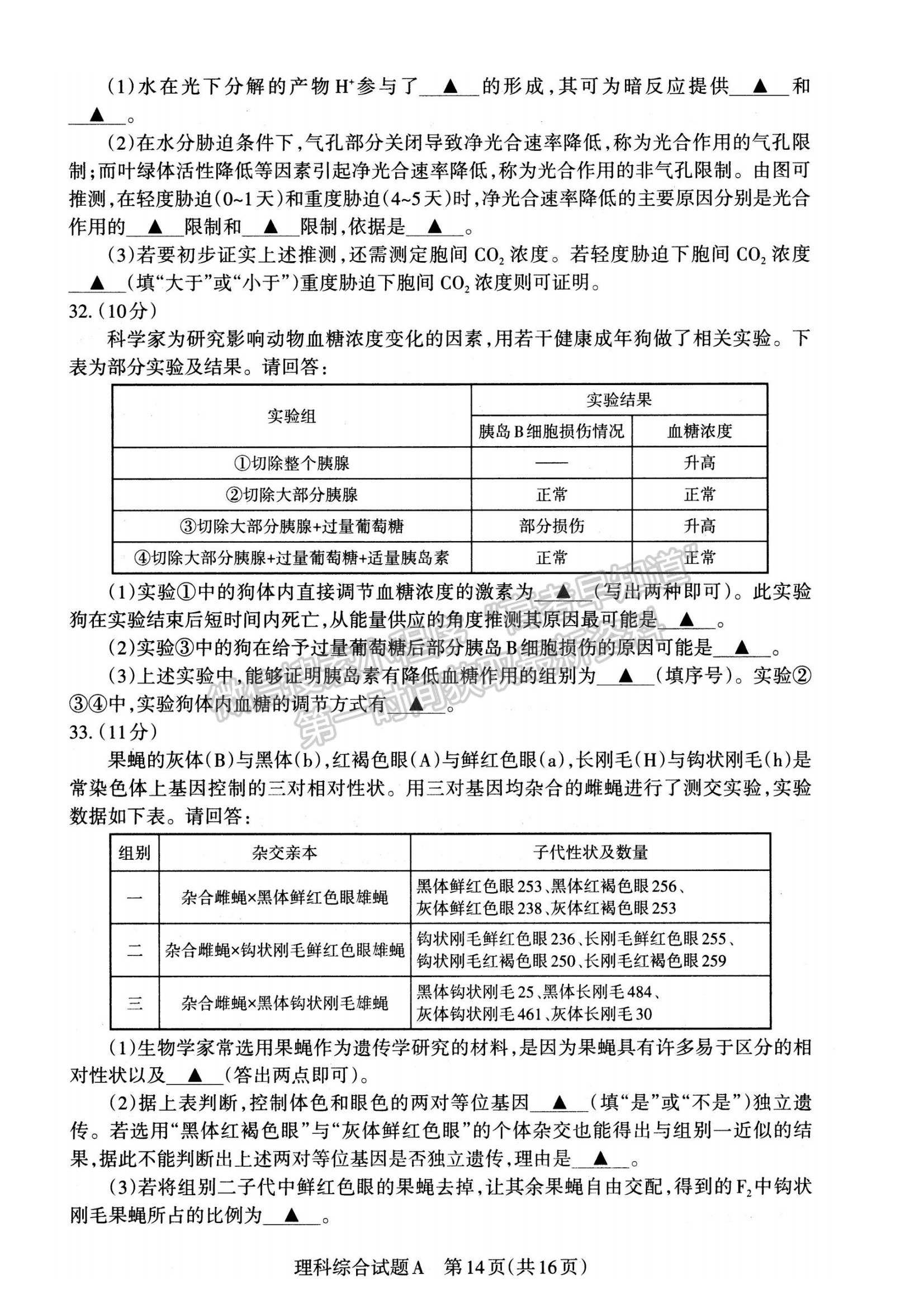 2023年高考考前适应性测试（山西省）理综试卷及答案