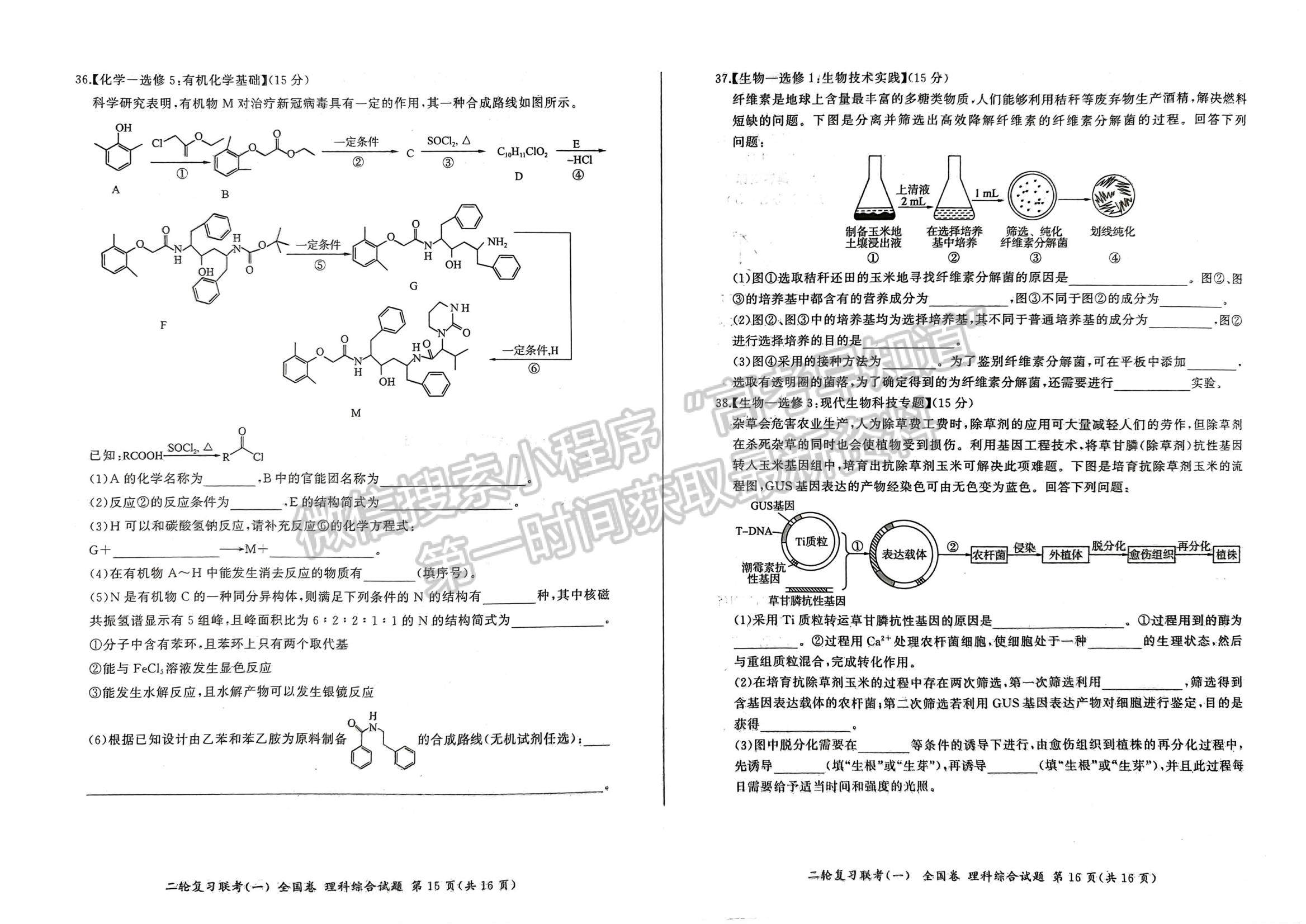 2023百师联盟高三二轮联考一（全国卷）理综