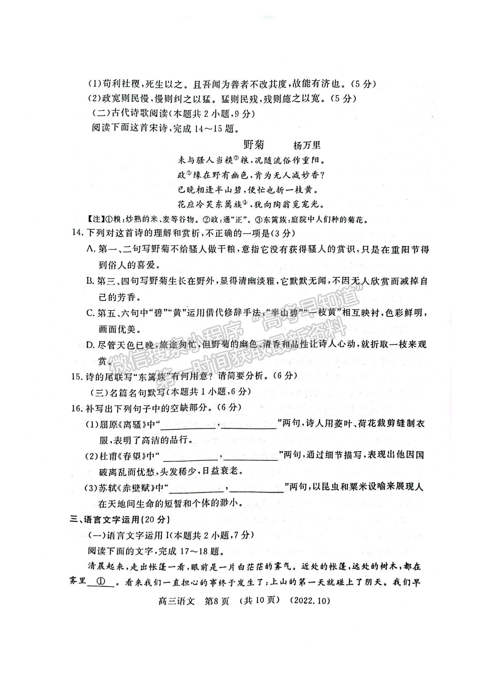 2023河南省洛平許濟(jì)第一次質(zhì)量檢測(cè)語(yǔ)文試題及參考答案