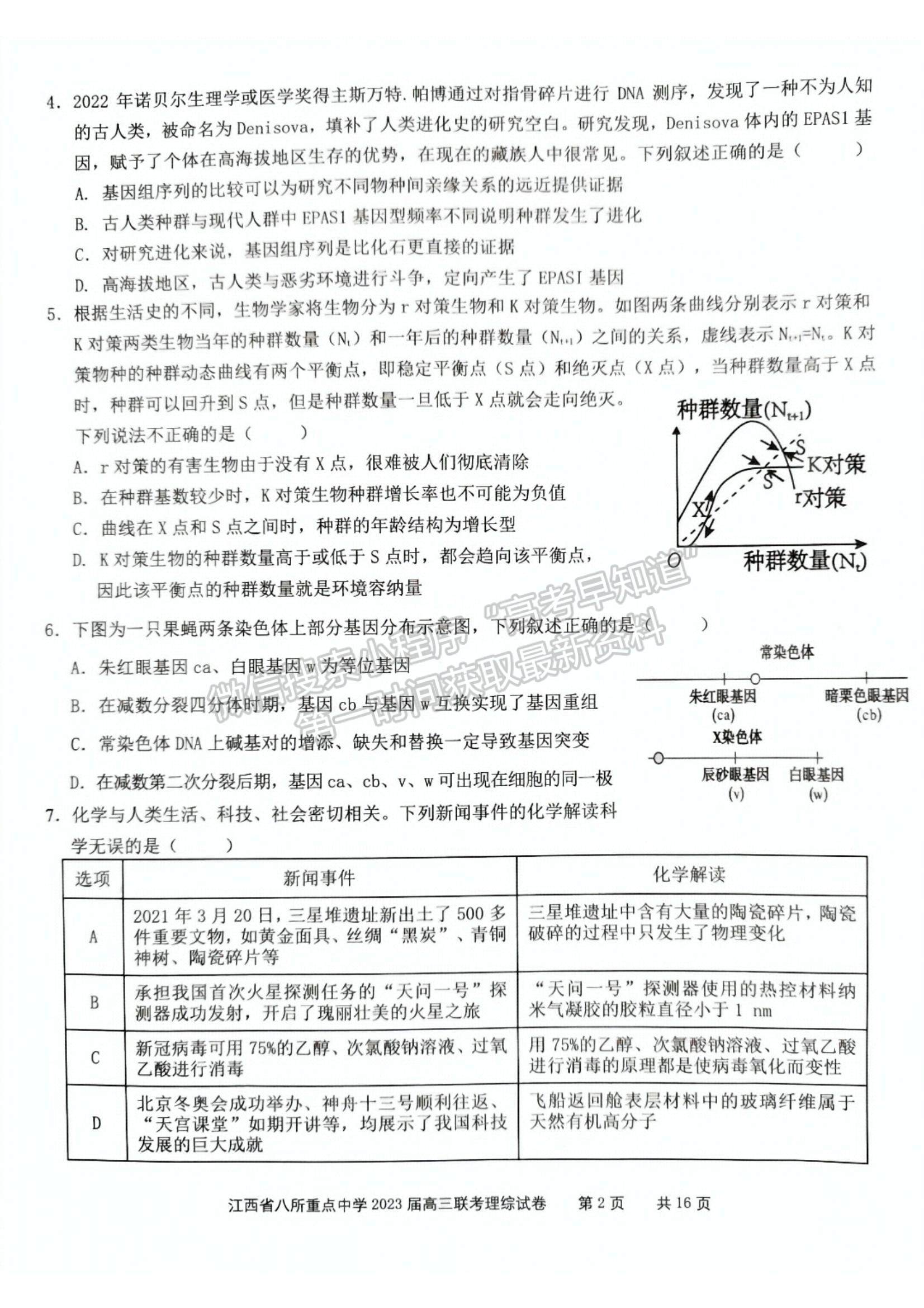 2023江西省八所重點中學高三下學期3月聯(lián)考(理綜）