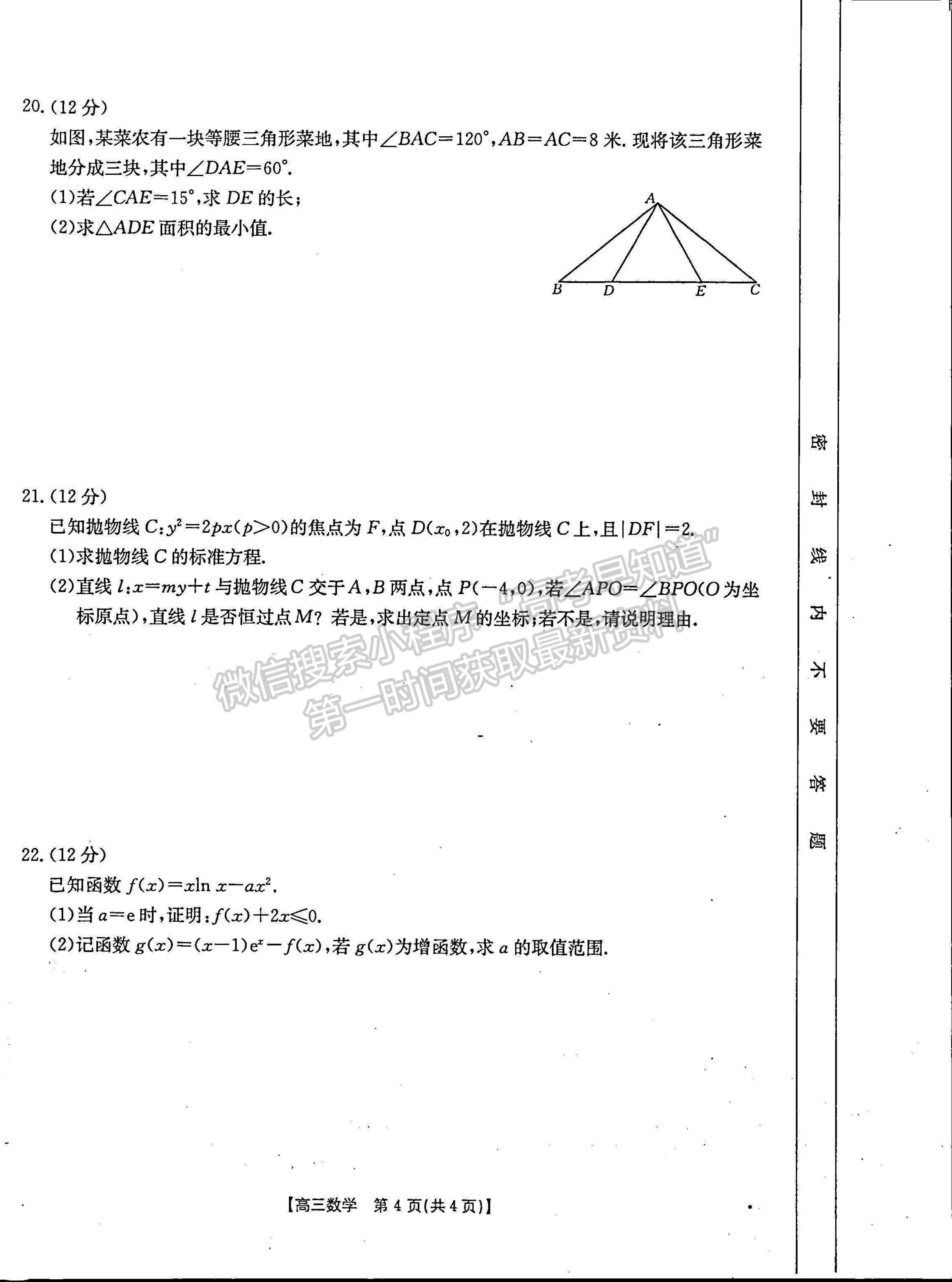 2023河南省豫南名校高三上学期10月质量检测数学试题及参考答案