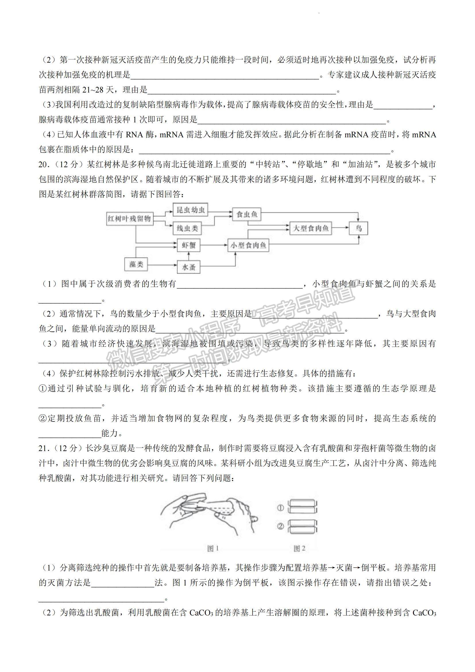 2023湖南省長(zhǎng)沙市雅禮中學(xué)高三上學(xué)期月考卷（五）生物試題及參考答案