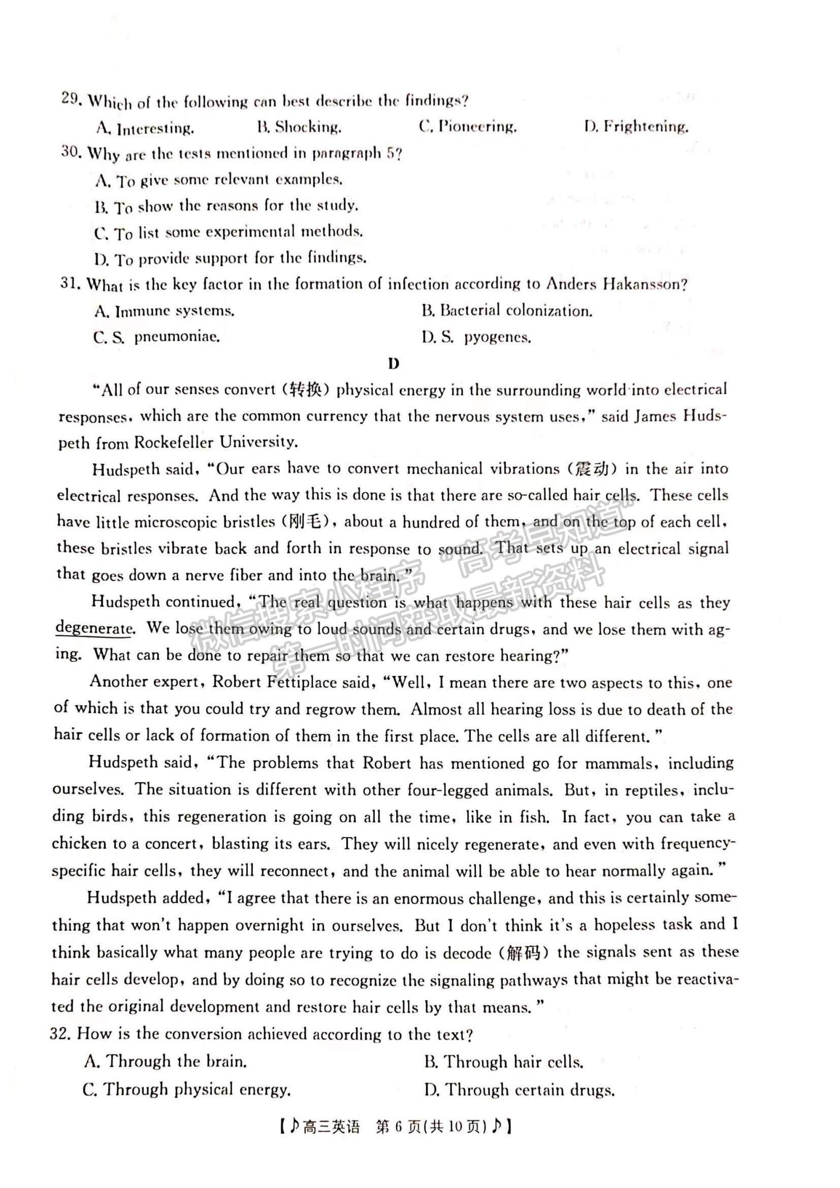 2023湖南省六市（州）高三上學(xué)期統(tǒng)一考試英語(yǔ)試題及參考答案