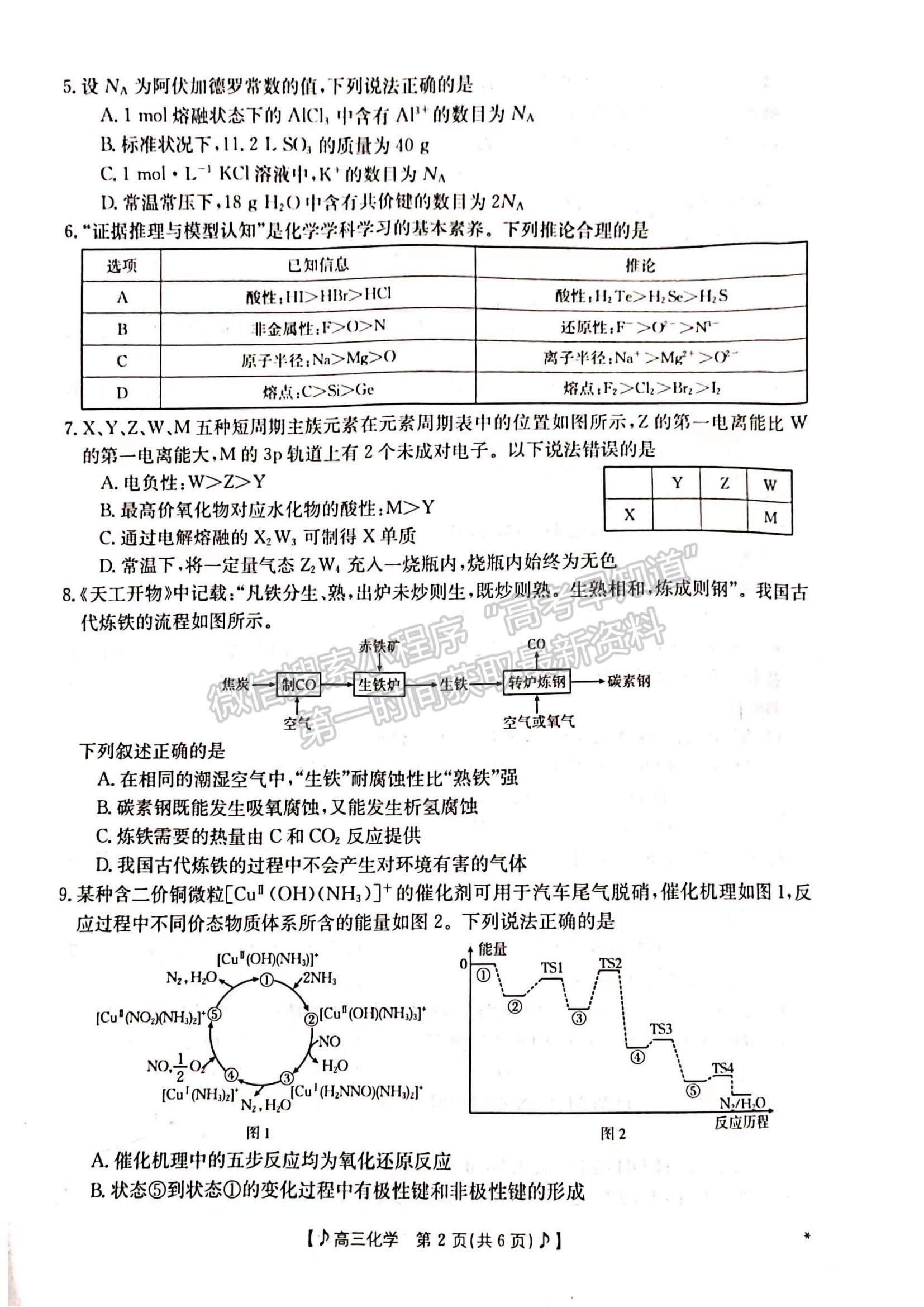 2023湖南省六市（州）高三上學(xué)期統(tǒng)一考試化學(xué)試題及參考答案