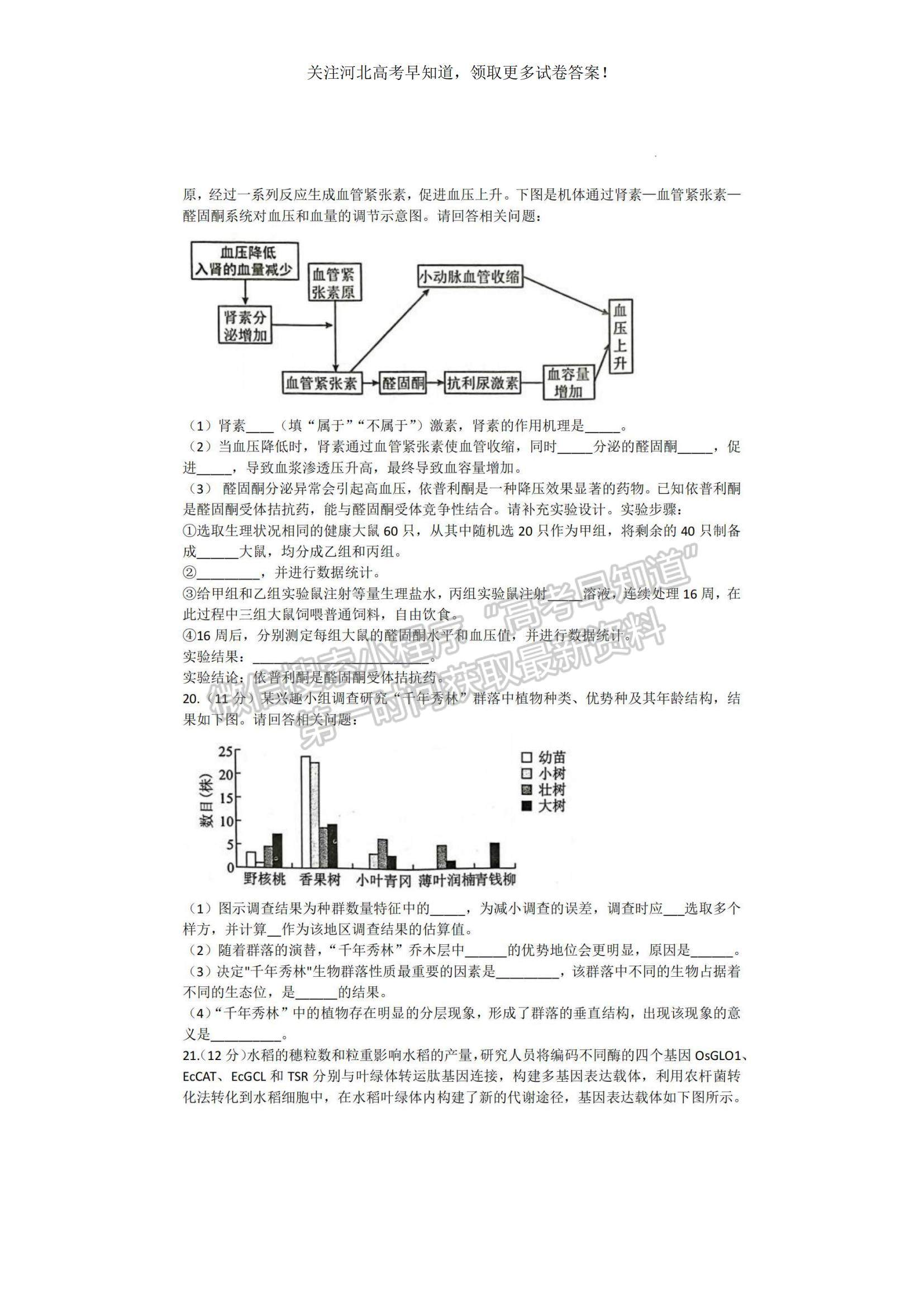 2023河北省保定市高三上學期1月期末調研考試生物試題及參考答案