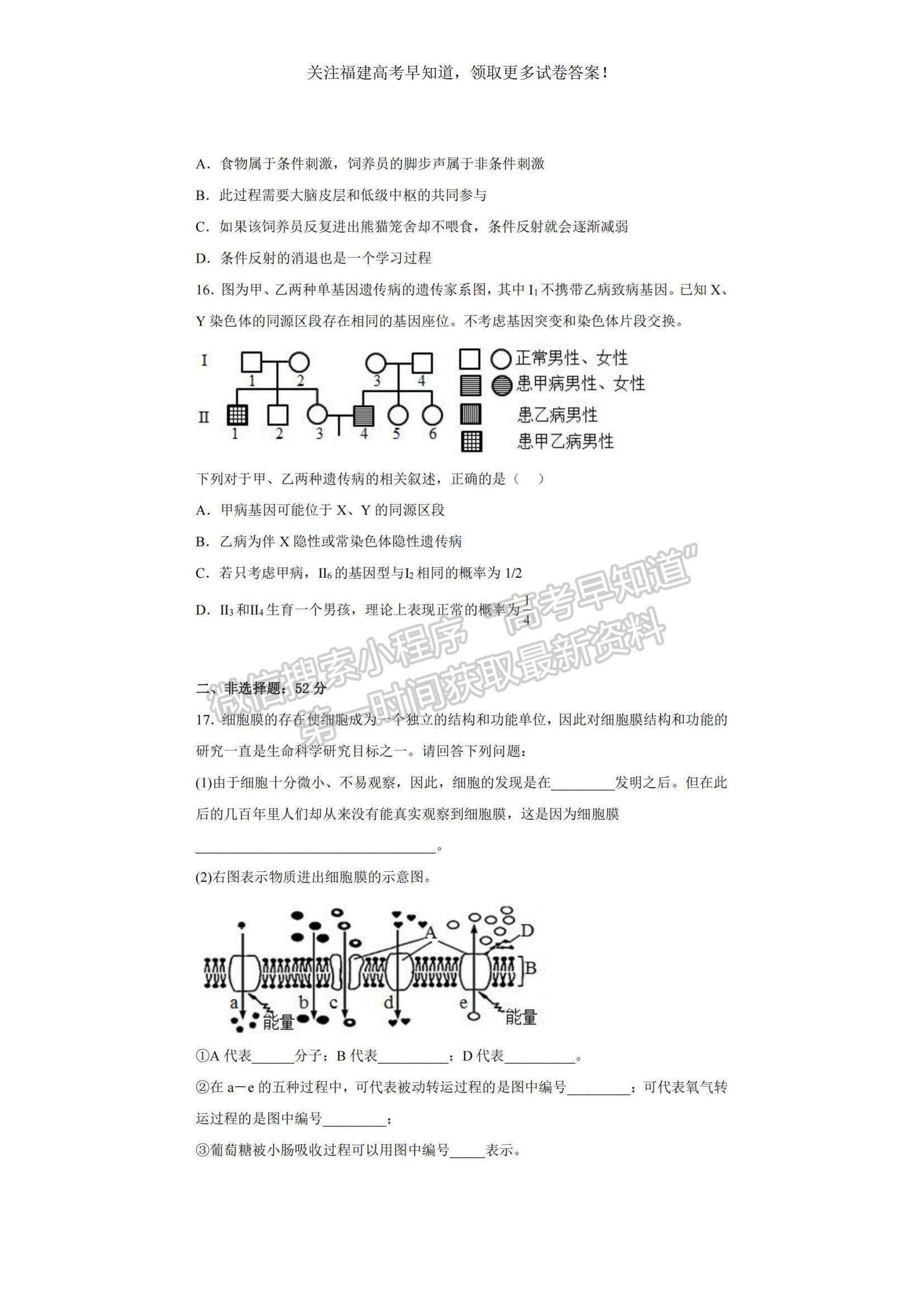 2023福建省福州一中高三上學(xué)期第一次調(diào)研測試生物試題及參考答案