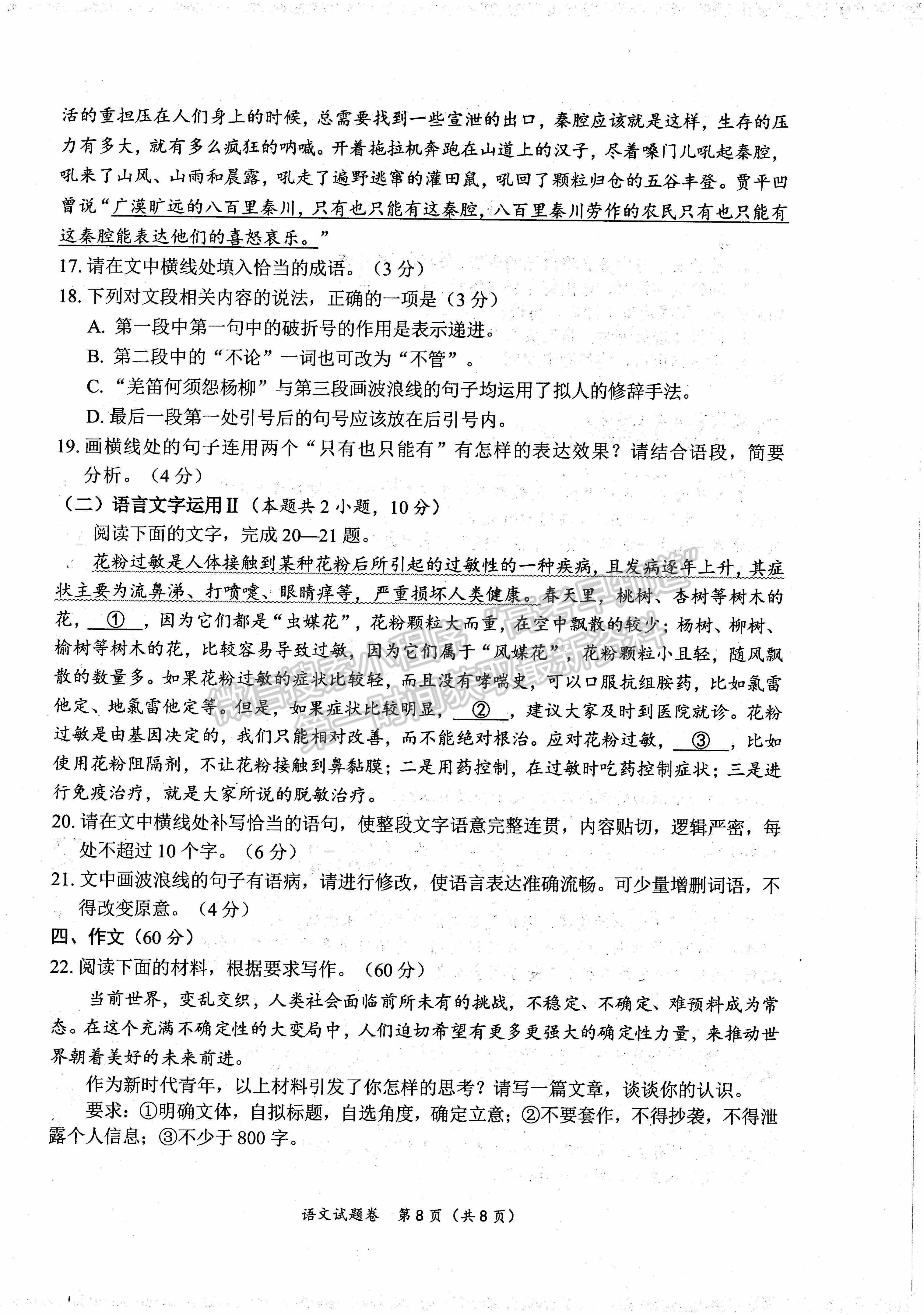 2023四川省綿陽(yáng)市高中2020級(jí)第三次診斷性考試語(yǔ)文試卷及答案